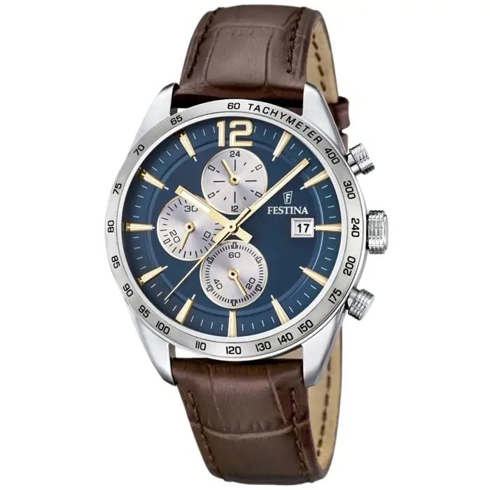 Pánské Hodinky Festina F16760/7 Timeless Chronograph Hnědé S Řemínkem