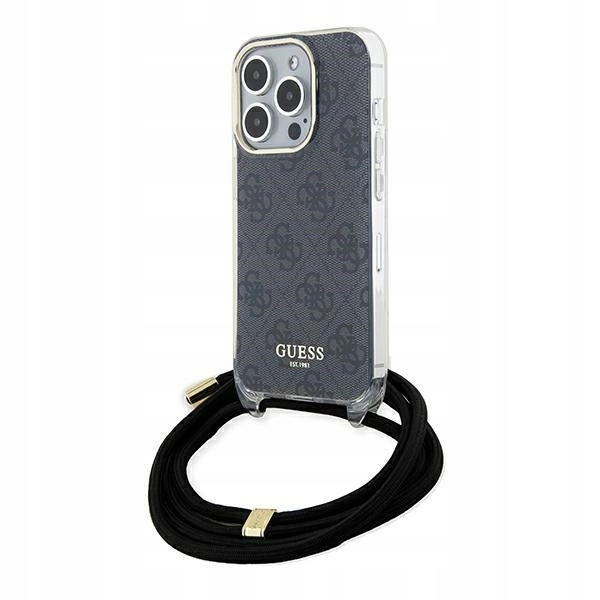 Guess Pouzdro Crossbody Cord 4G s potiskem pro iPhone 15 Pro Max černé