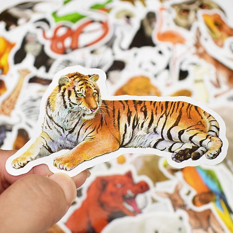 NAKLEJKI NA ROWER DESKOROLKE MIX ZWIERZĘTA 50szt Długość 9 mm