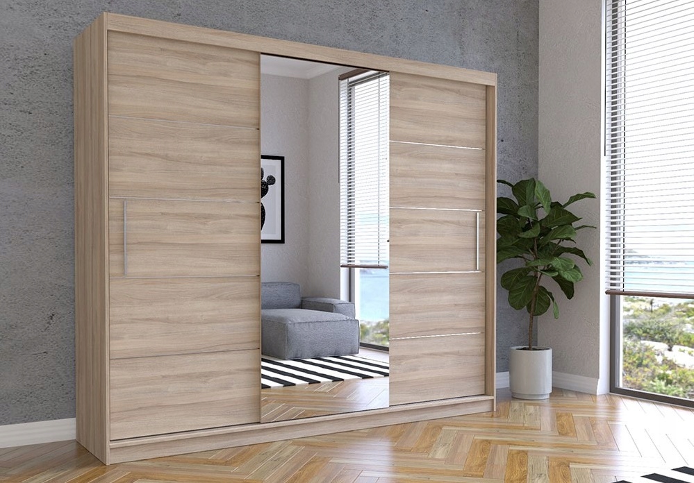 POJEMNA SZAFA PRZESUWNA 3 DRZWIOWA ALBA 250 LUSTRO Głębokość mebla 61 cm