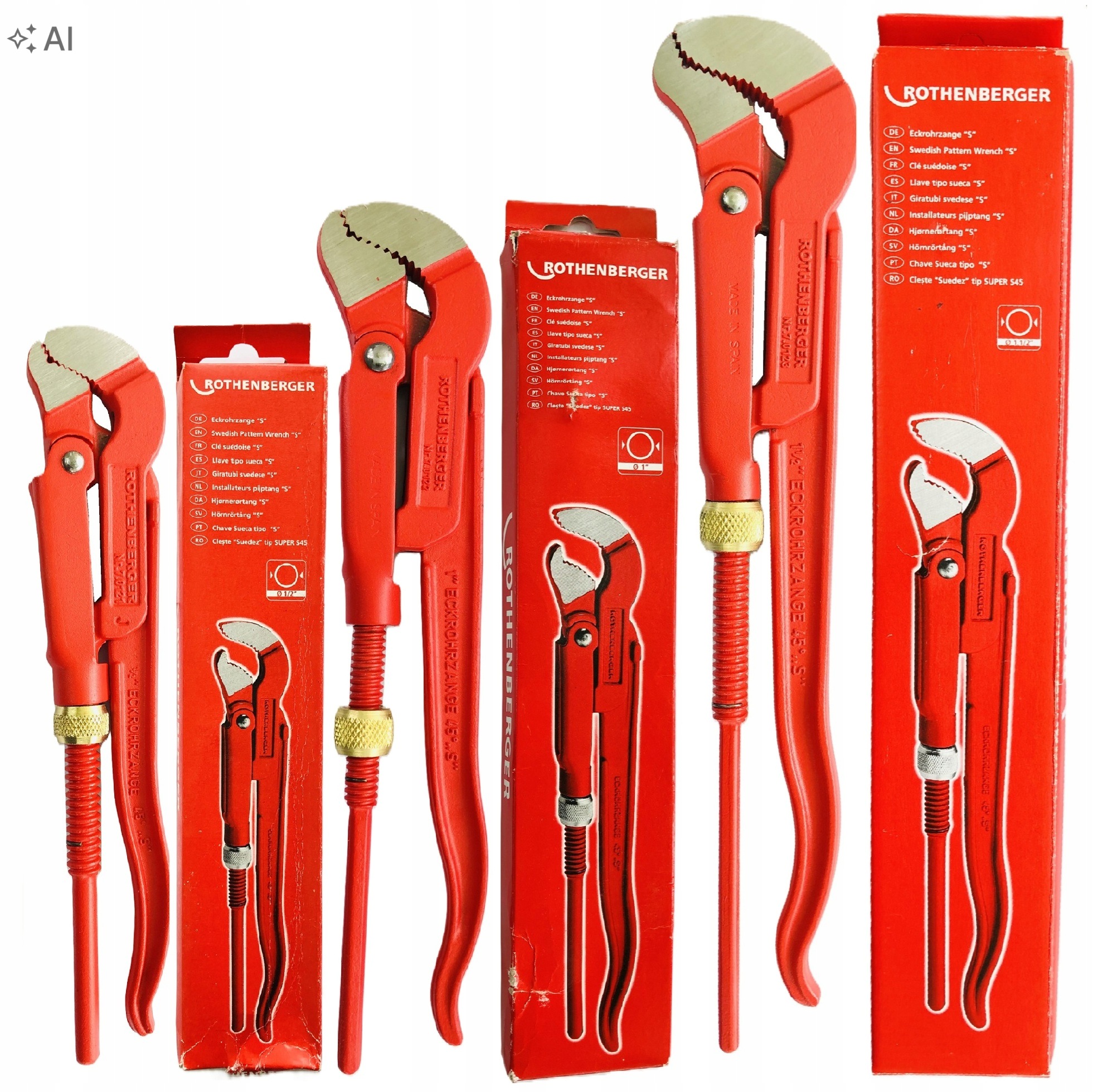 Rothenberger Klucz nastawny do rur 0,5" 1" 1,5" S Zestaw