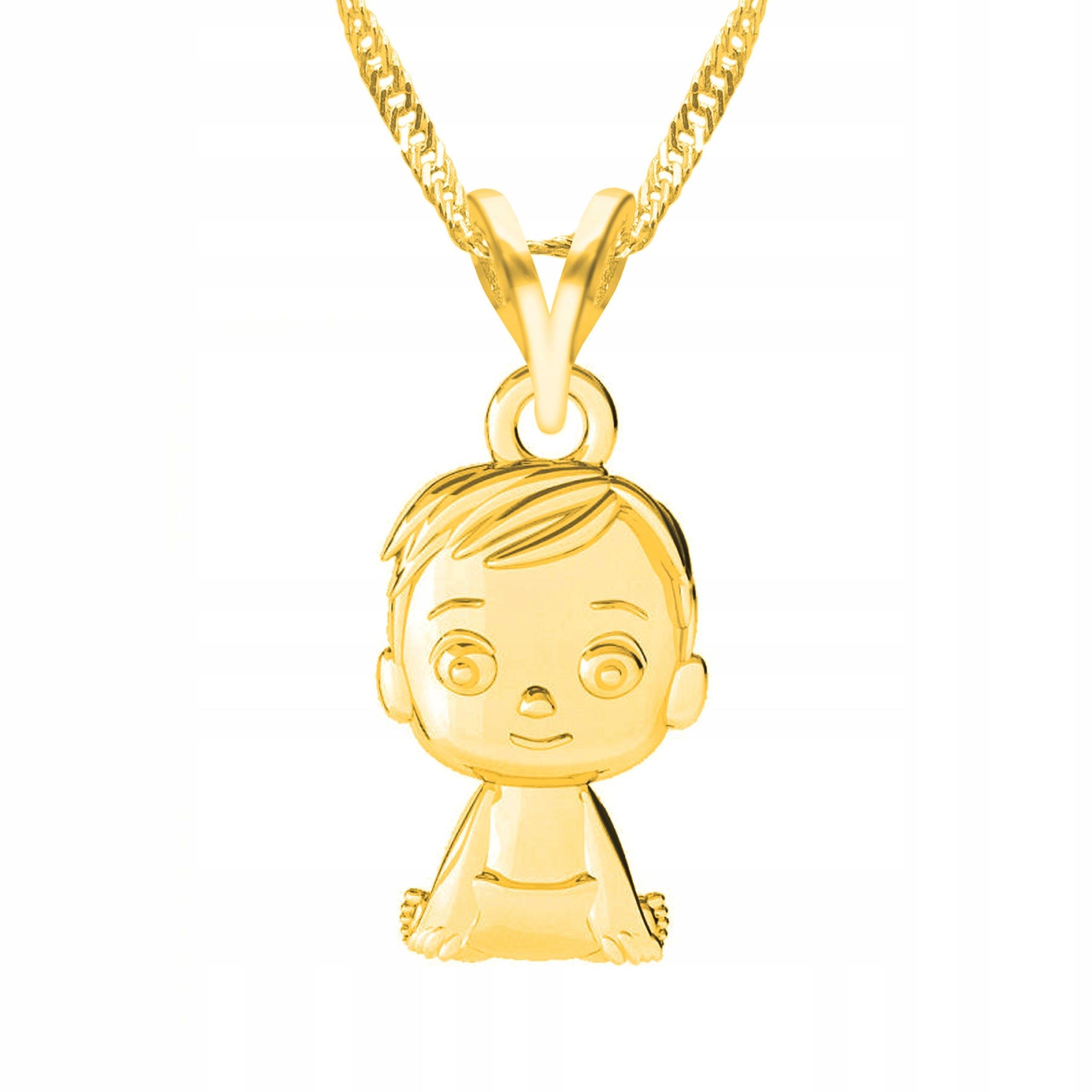 Zlatý náhrdelník Chlapec Figurka Dítě Chlapec Syn Postava Rodina Stříbro 925