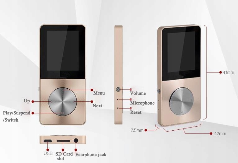 Odtwarzacz MP4 T1 8GB głośnik microSD MP3 różowy Zasilanie akumulatorowe