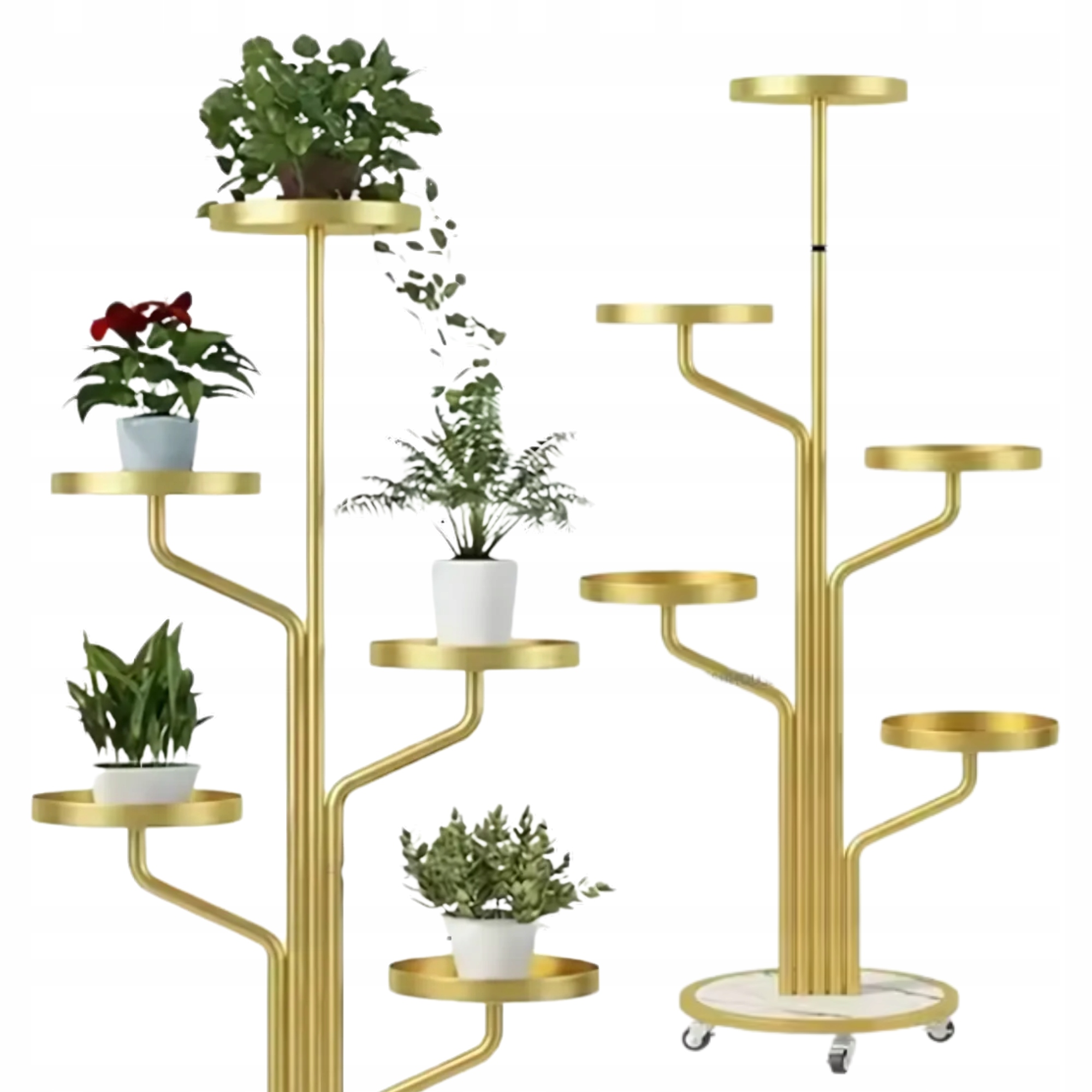 Kwietnik Na Kwiaty Stojak Metalowy Na Kółkach Loft Rośliny Złoty 135 cm