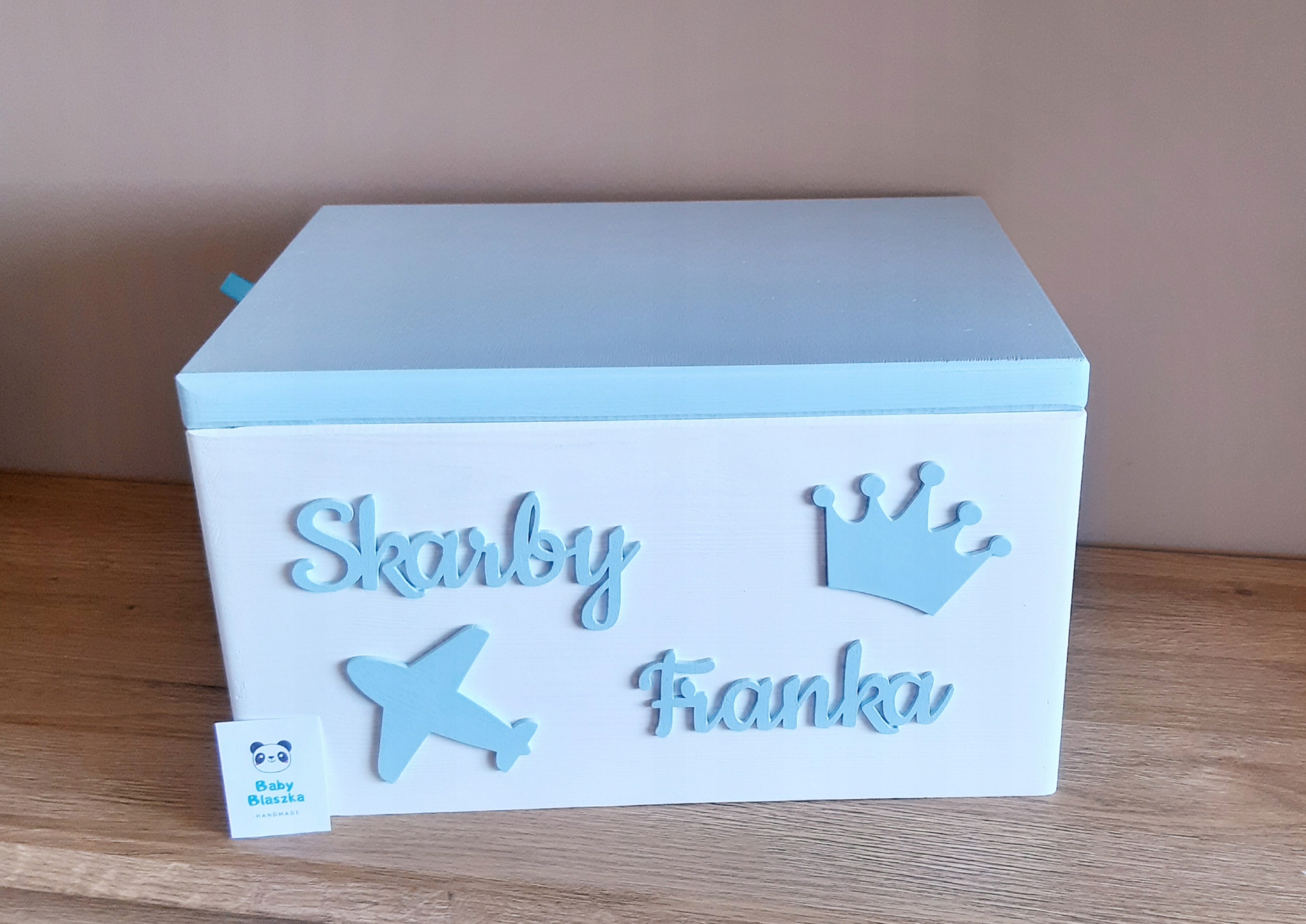 Duża skrzynia na skarby z imieniem dziecka chrzest Bohater brak