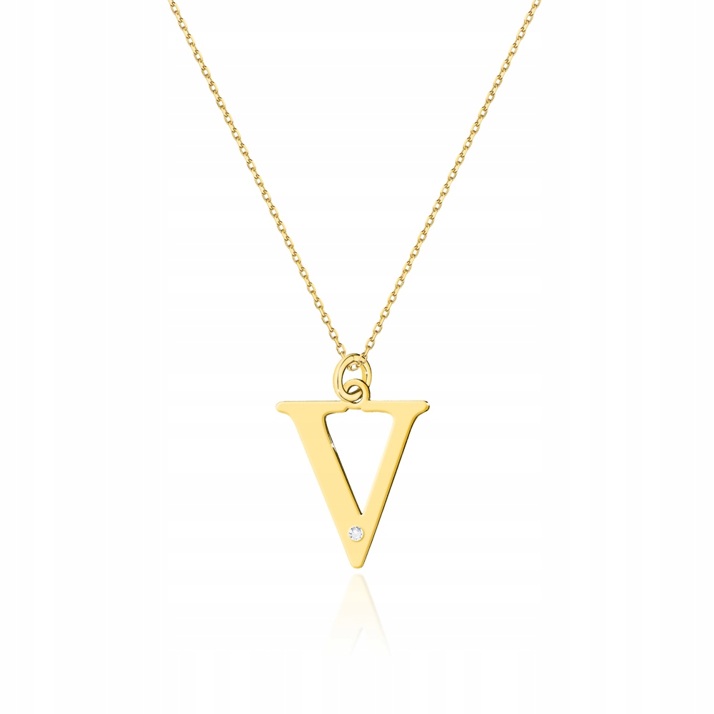 

Złota zawieszka litera V z brylantem + łańcuszek!!