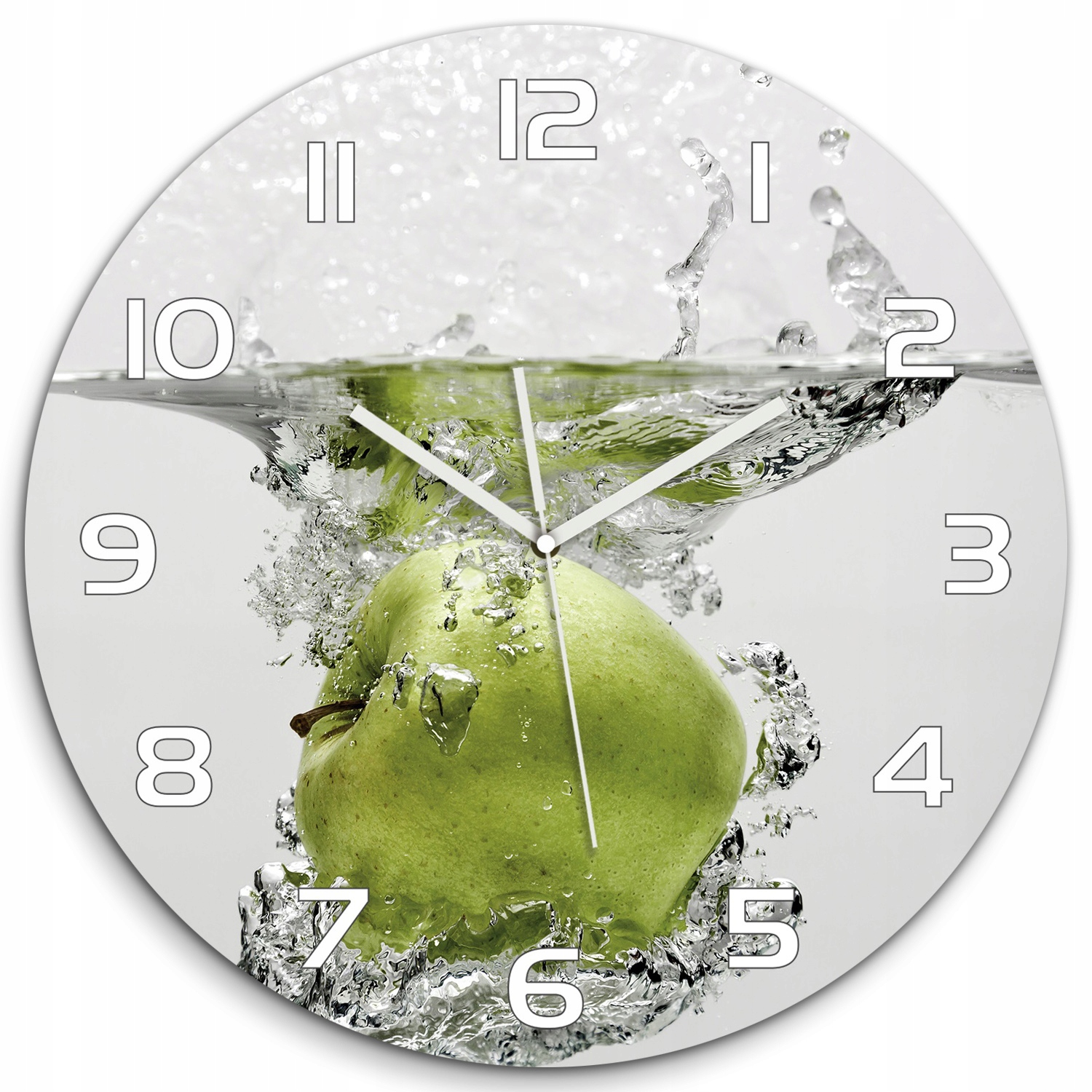 

Szklany duży zegar wiszący Jabłko pod wodą fi 60cm