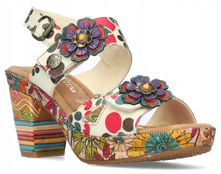 Laura Vita dámské sandály s květinami a kůží na podpatku 37