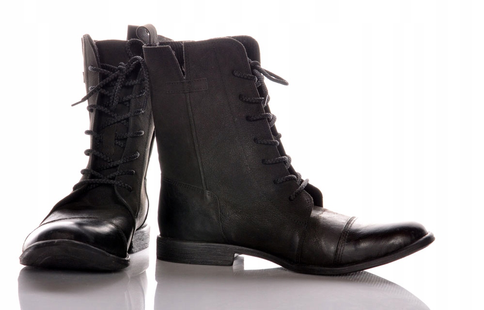 BUTY BULLET za kostkę PRZYPALANE WYŚWIECONY SZPIC CZARNE SZTYBLETY SKÓRA 45