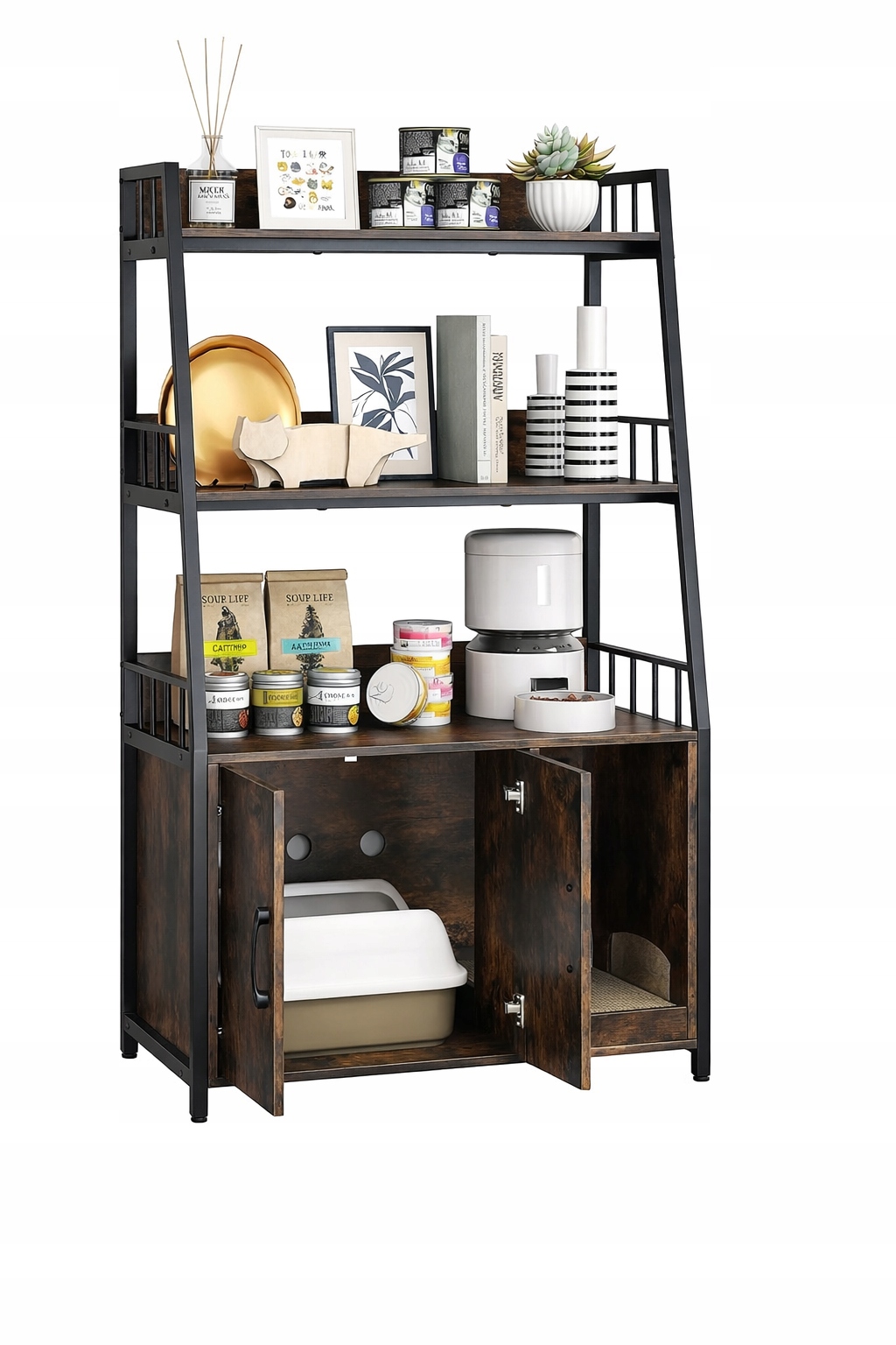 Elegantná Skrinka Pre Mačku 2V1, Dizajnový Nábytok S Skrytou Toaletou