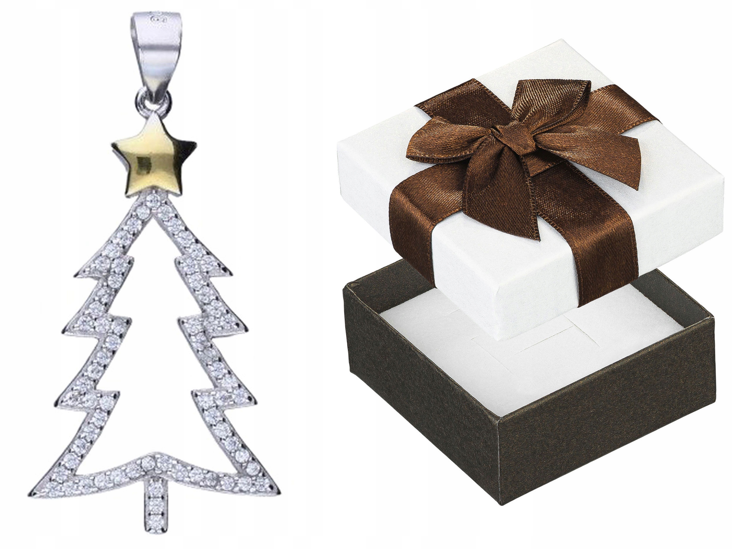 Stříbrný Přívěsek Vánoční stromeček s zirkony Rhodiovaný přívěsek Vánoční stromek