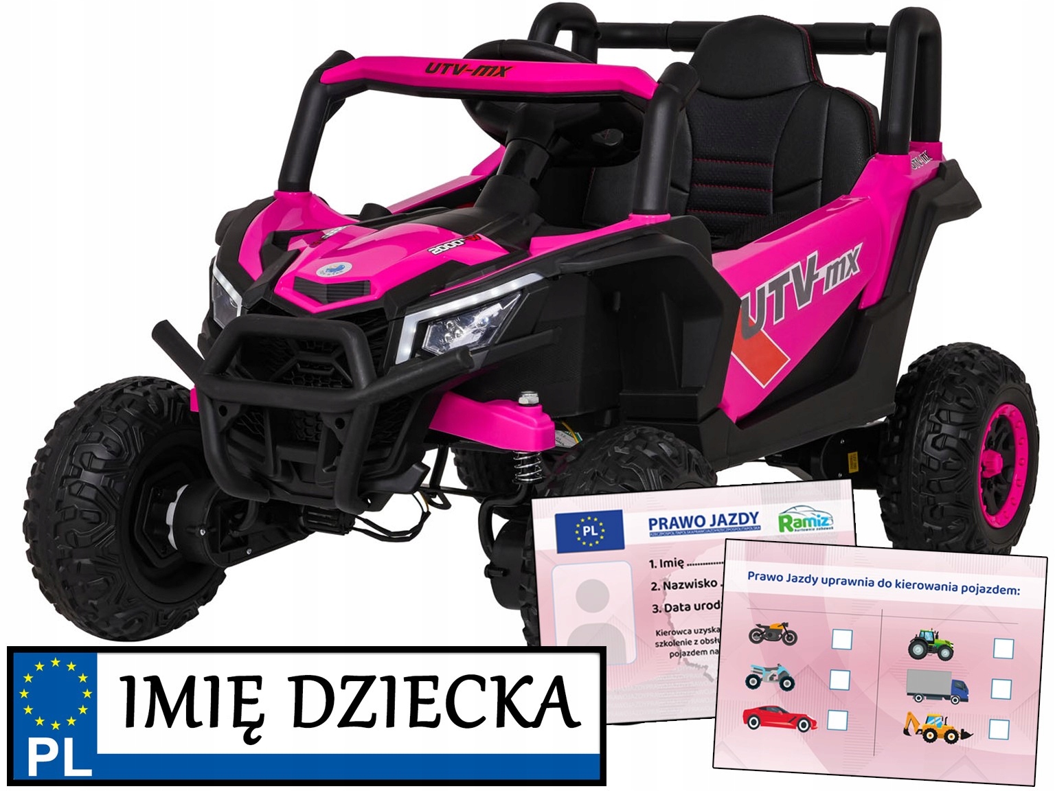 samochód na akumulator dla dziewczynki Buggy Madman Utv-mx różowe autko