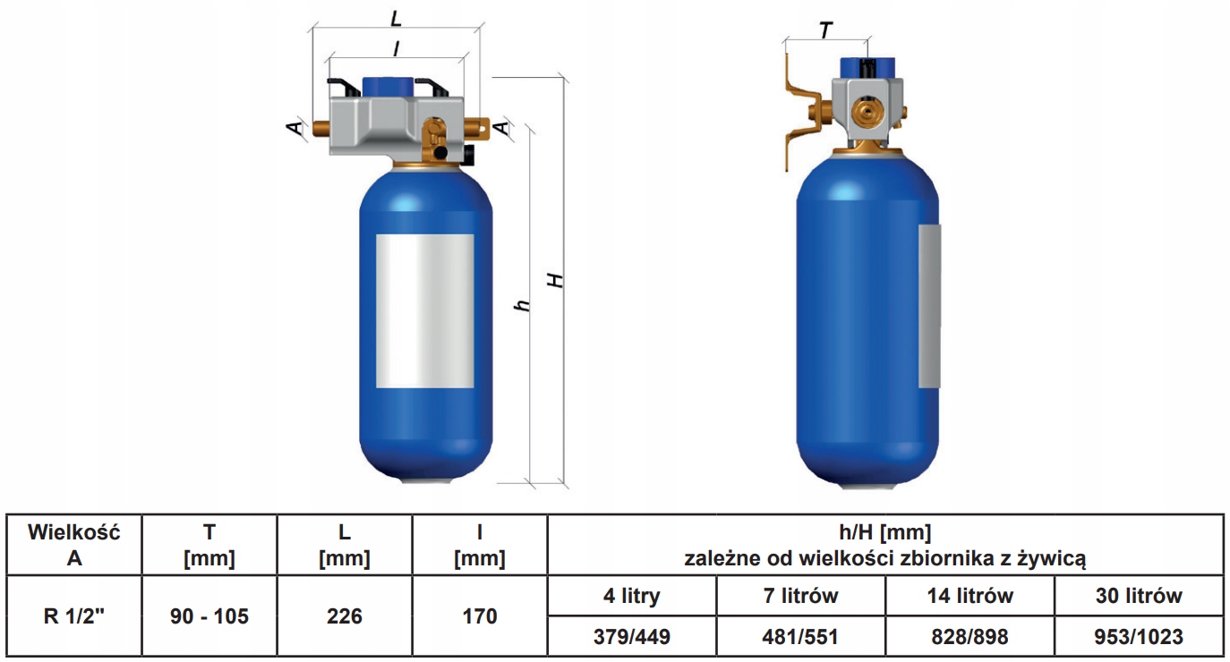 Demineralizator butla 14L flansza 3200 DN15 49000l Kod producenta HBA808