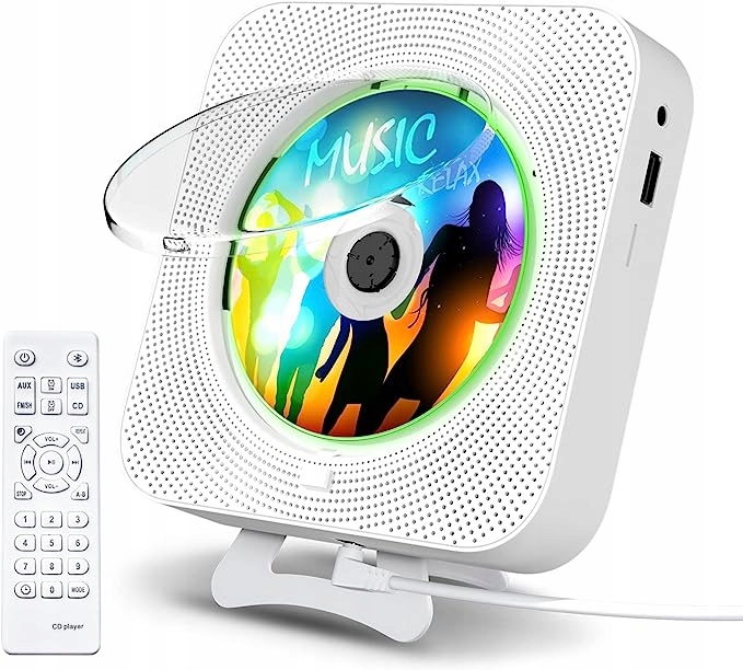 Přenosný CD přehrávač Bluetooth reproduktor Fm rádio bílý