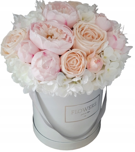 Flower Box ružové pivonky peonie aranžmán pivoniek gumové ruže hortenzie