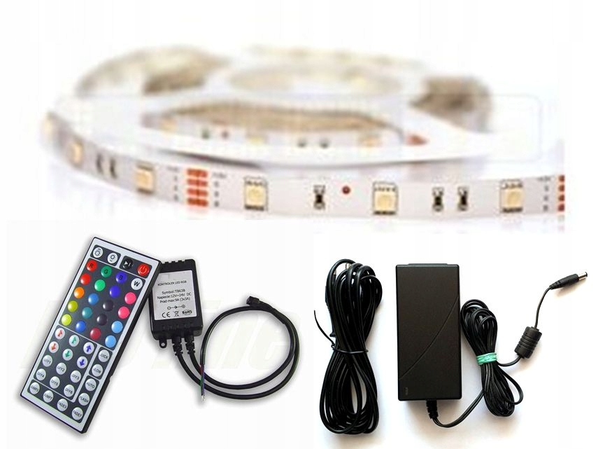 Rgb páska Premium Led 5 m dálkové ovládání 44K napájecí zdroj 12 V Loeven Rgb Set
