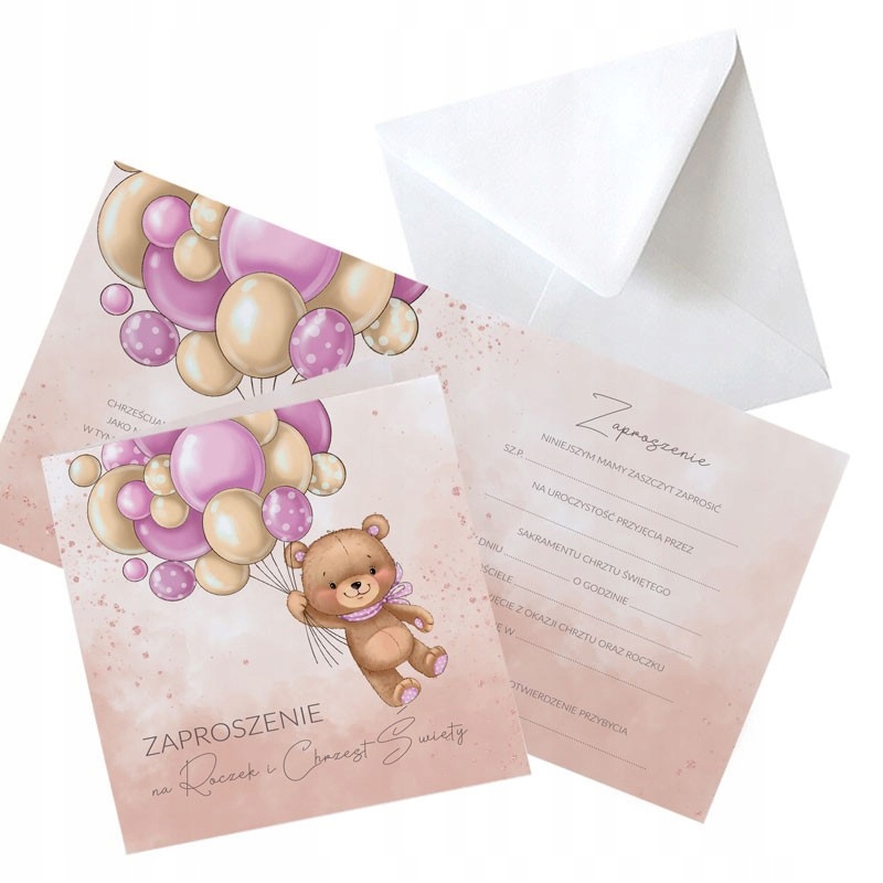 ZAPROSZENIA NA CHRZEST I ROCZEK DZIEWCZYNKI 10szt (+koperty) Kolor wielokolorowy
