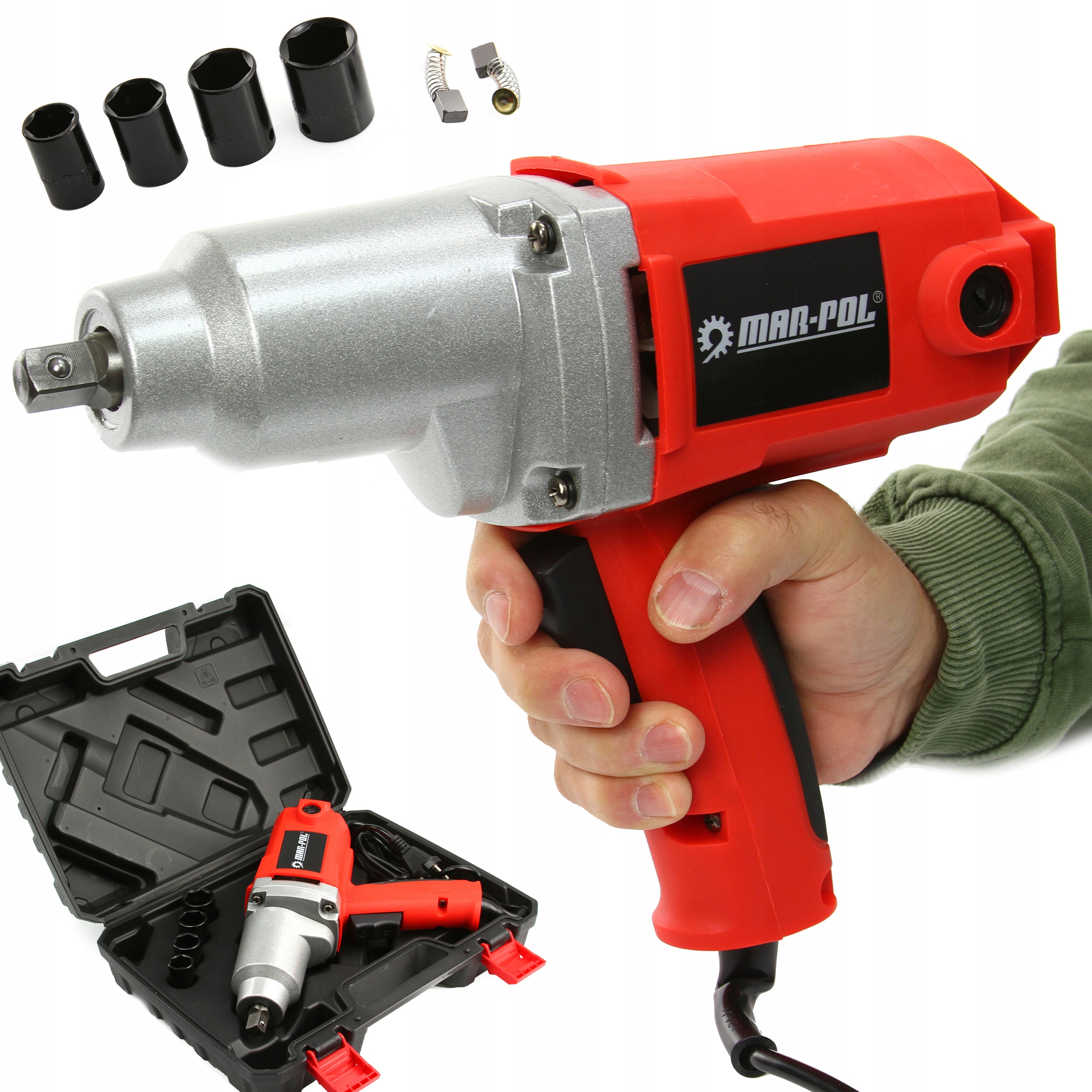 KLUCZ ELEKTRYCZNY UDAROWY DO KÓŁ 800Nm 2000W 1/2'' + 4 NASADKI MAR-POL