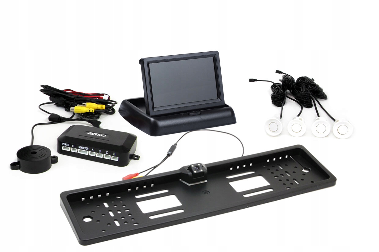 Sada parkovacích senzorov TFT02 4,3" s kamerou HD-402-LED, 4 senzory, biela