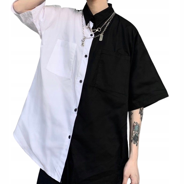 Bílo-černá dámská oversize košile streetwear L