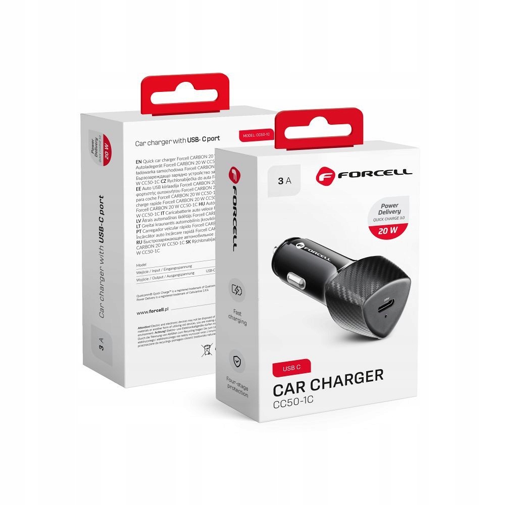 Ładowarka samochodowa Forcell F-Energy Carbon Usb C QC3.0 Pd 3A 20W CC50-1C