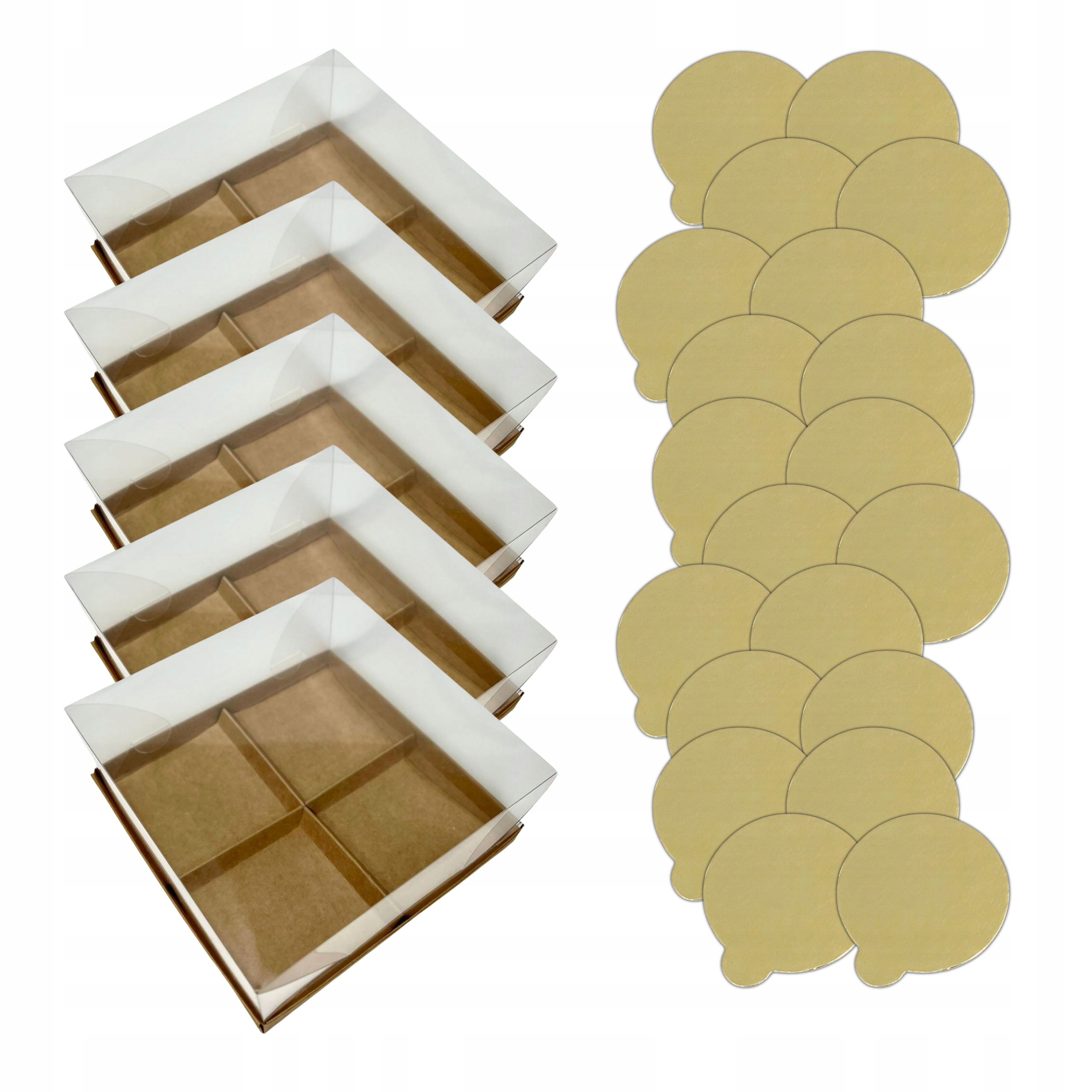 Set Krabička na 4 monoporce 19x19x8 cm kraft Podklad banketky Zlaté