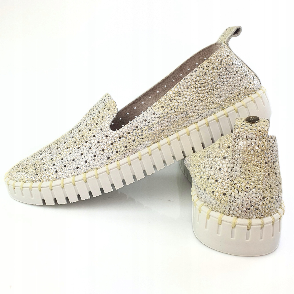 NESSI 18390 miękkie mokasyny slip on srebro + biały skóra rozmiar 38 Model 18390 srebro + biały