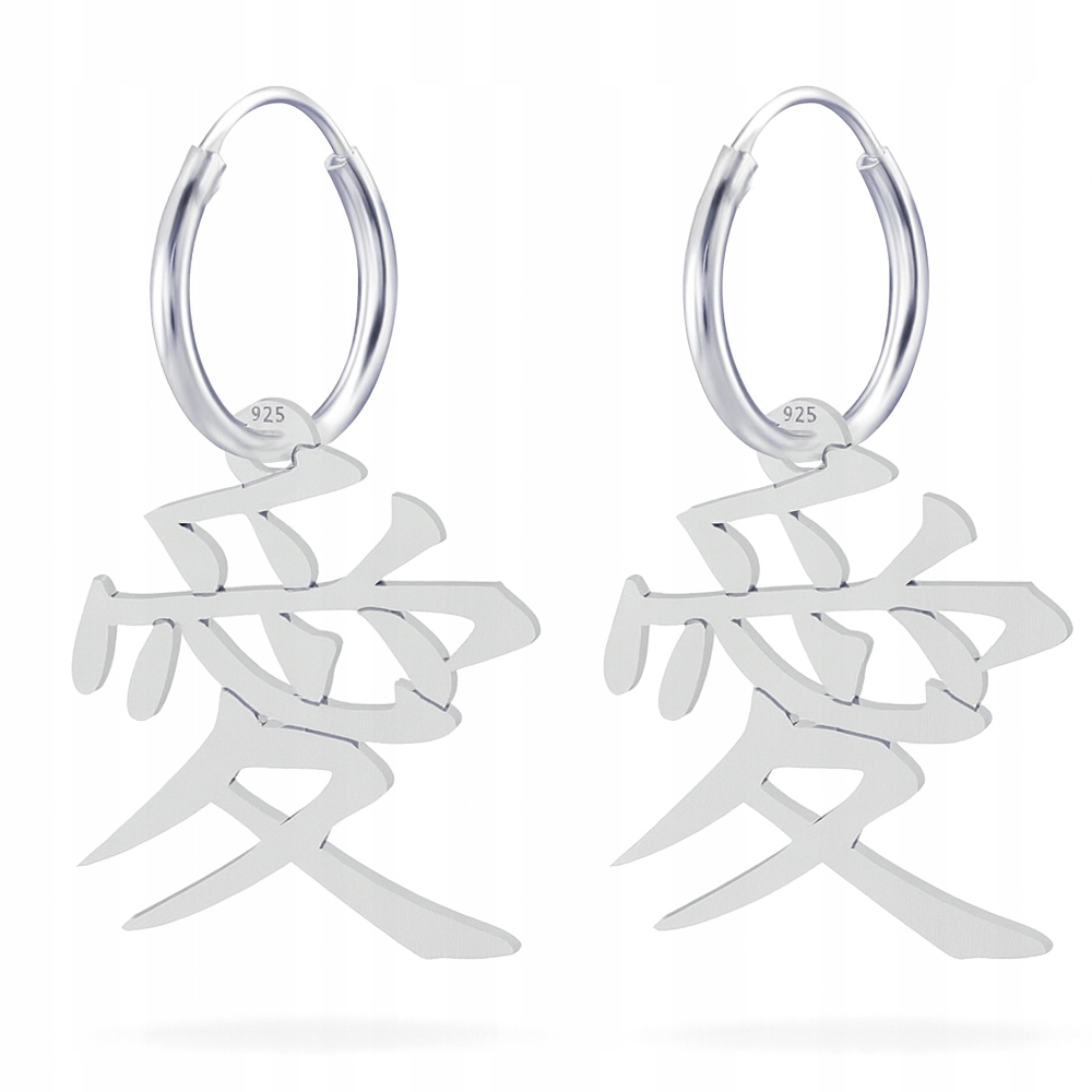 Kanji Japonské Znamení Lásky Láska Stříbrné náušnice malé kruhy stříbro 925