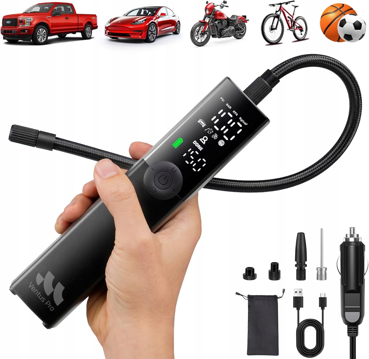 Kompresor Rowerowy Samochodowy Akumulatorowy Pompka Sprężarka Ventus