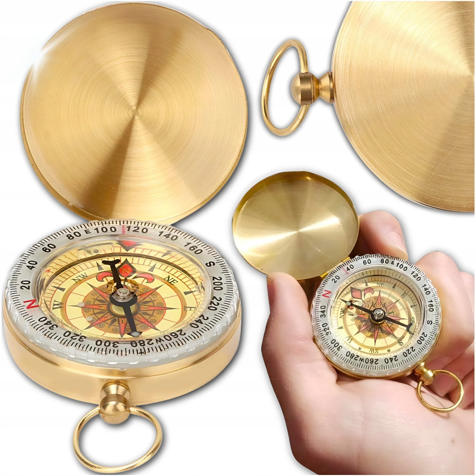 KOMPAS KIESZONKOWY SKŁADANY ŚWIECĄCY W CIEMNOŚCI STARY BRELOK ZAMYKANY