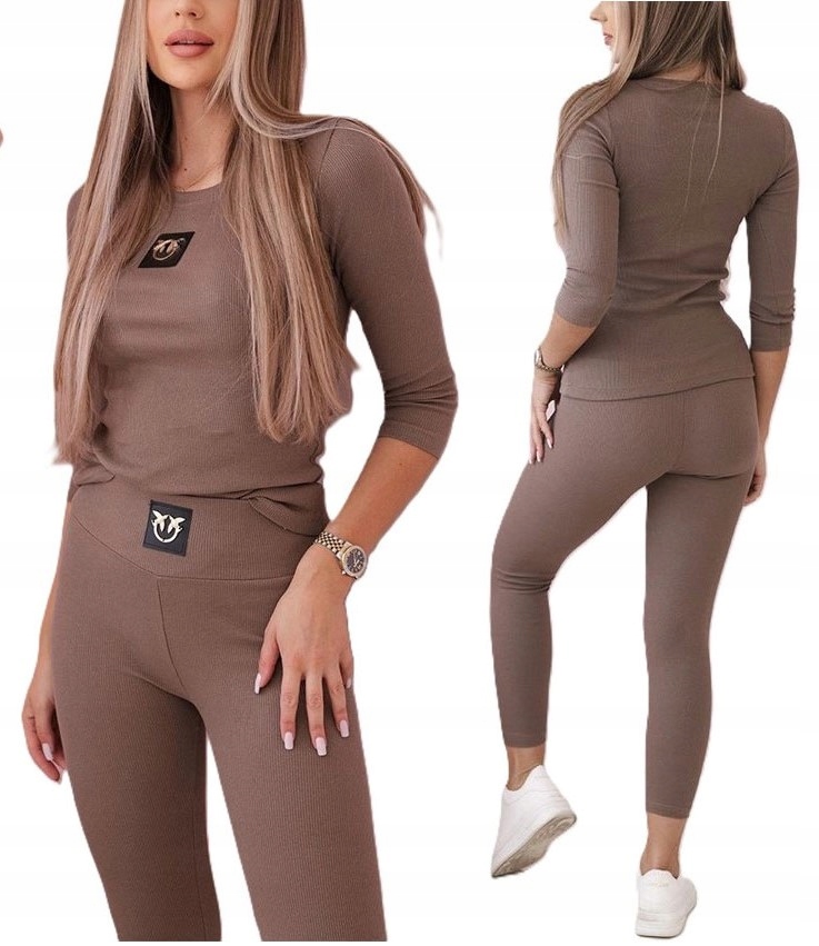 KOMPLET PRĄŻKOWANY LEGGINSY + BLUZKA JASKÓŁKI DRES FITNESS PIMKO PRĄŻEK L Rozmiar L