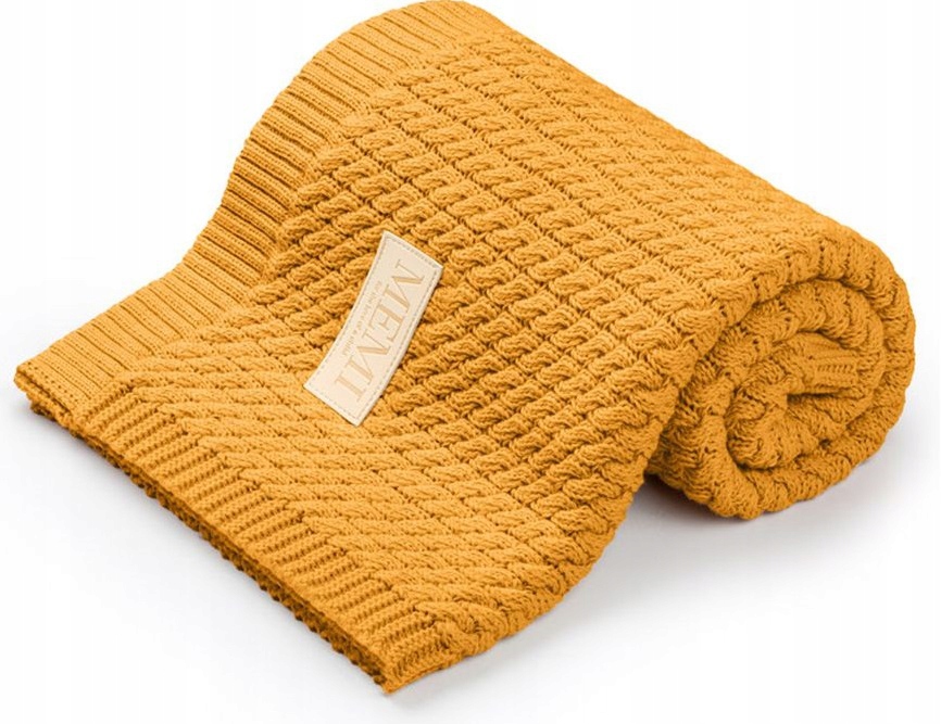 Mustard bawełniany kocyk warkocz 80x100 cm Memi