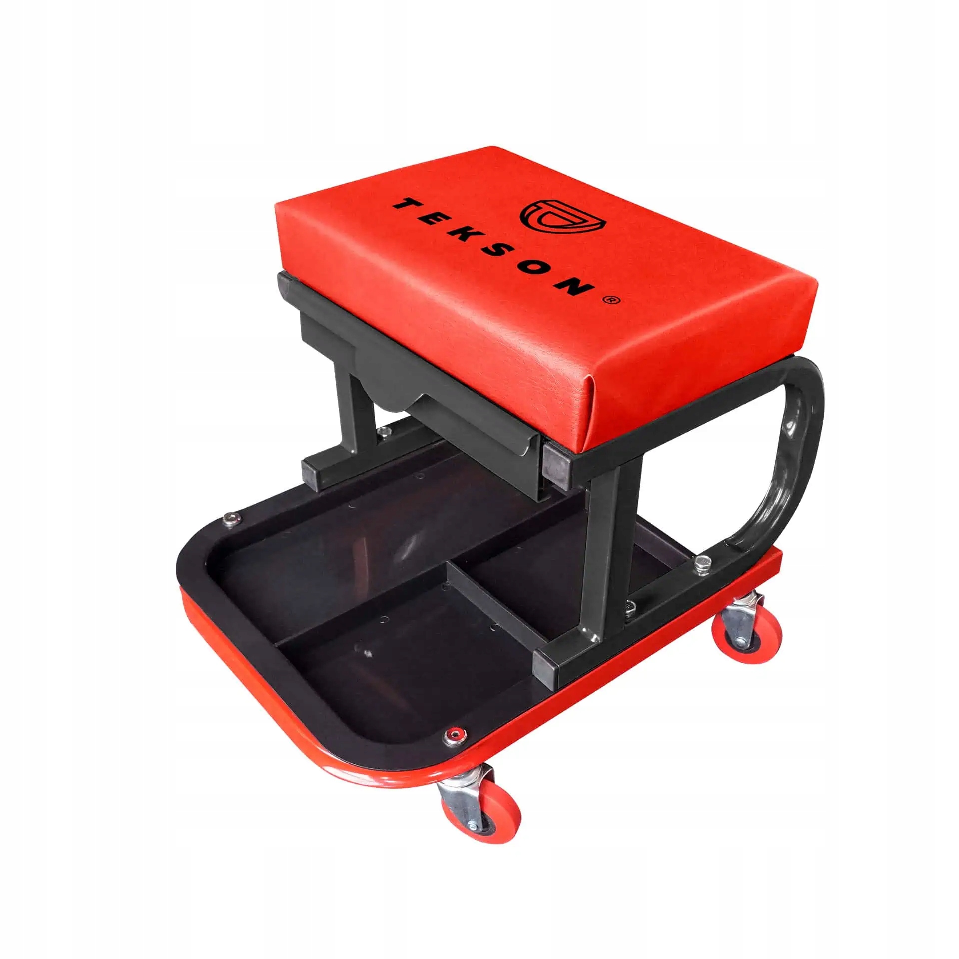 KRZESŁO TABORET WARSZTATOWY STOŁEK SIEDZISKO Z PÓŁKĄ SZUFLADĄ KÓŁKAMI 135KG Marka Tekson