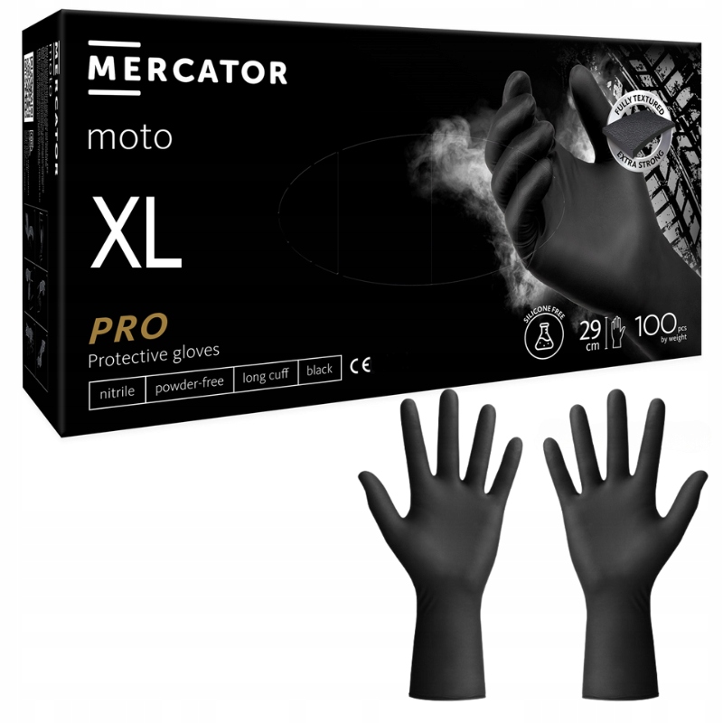 Levně Dílenské rukavice Černé Mercator pro Moto Black silné 100 ks r.XL