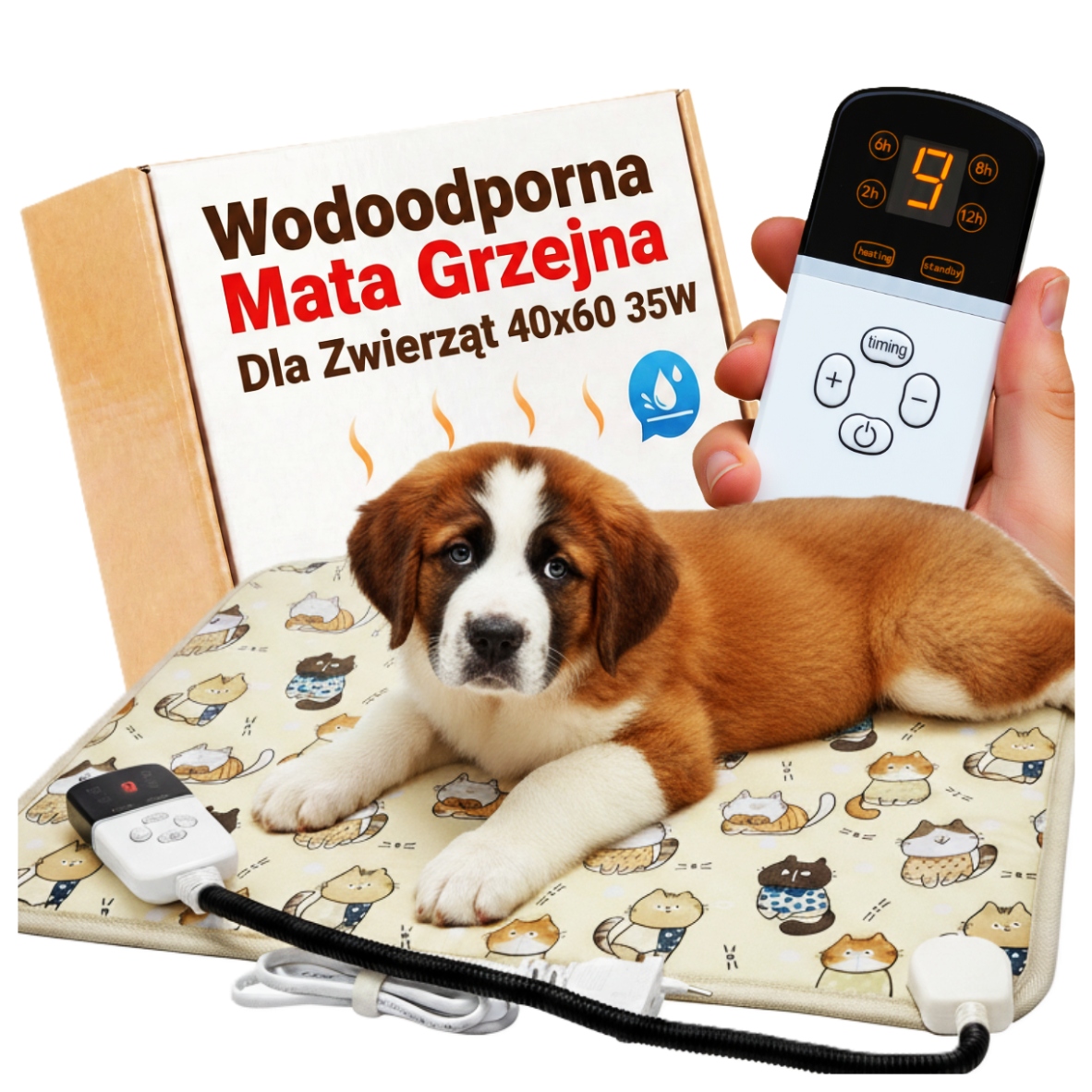 Mata Grzewcza dla Psa Kota do Budy Wodoodporna L 40x60cm z Regulatorem 35W