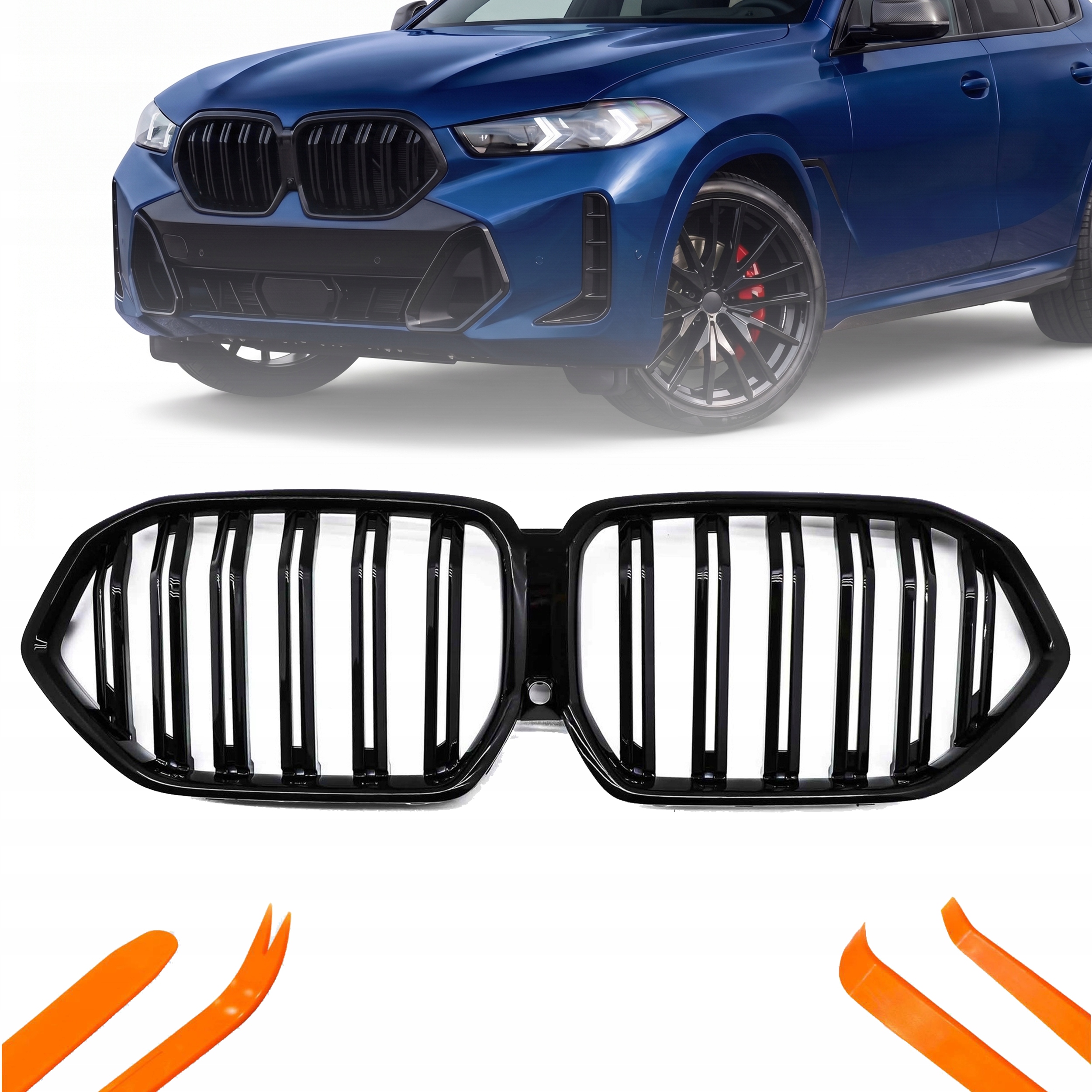 Atrapa Gril Ledvinky Bmw X6 G06 19-23 Černý Lesk 2 Žebra