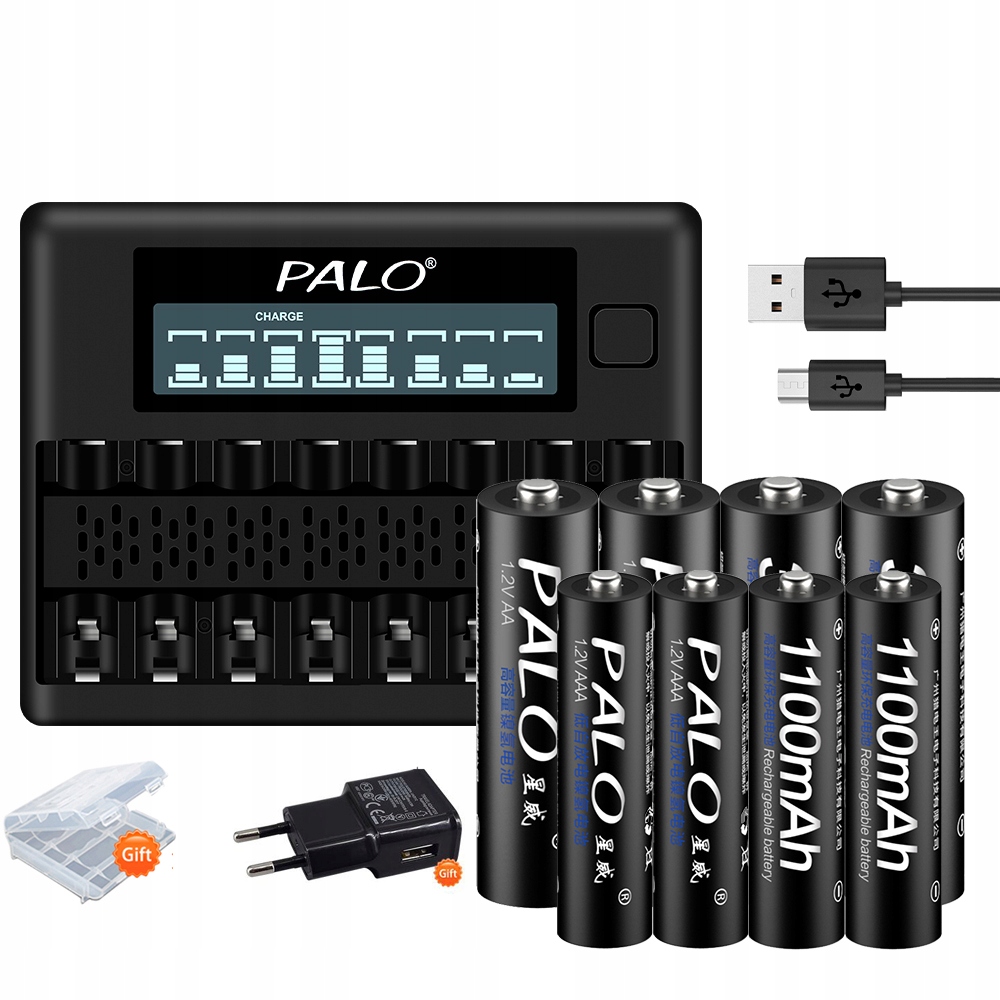 4ks Aaa R3 dobíjecí baterie 4ks Aa R6 Ni-MH baterie LCD Usb nabíječka