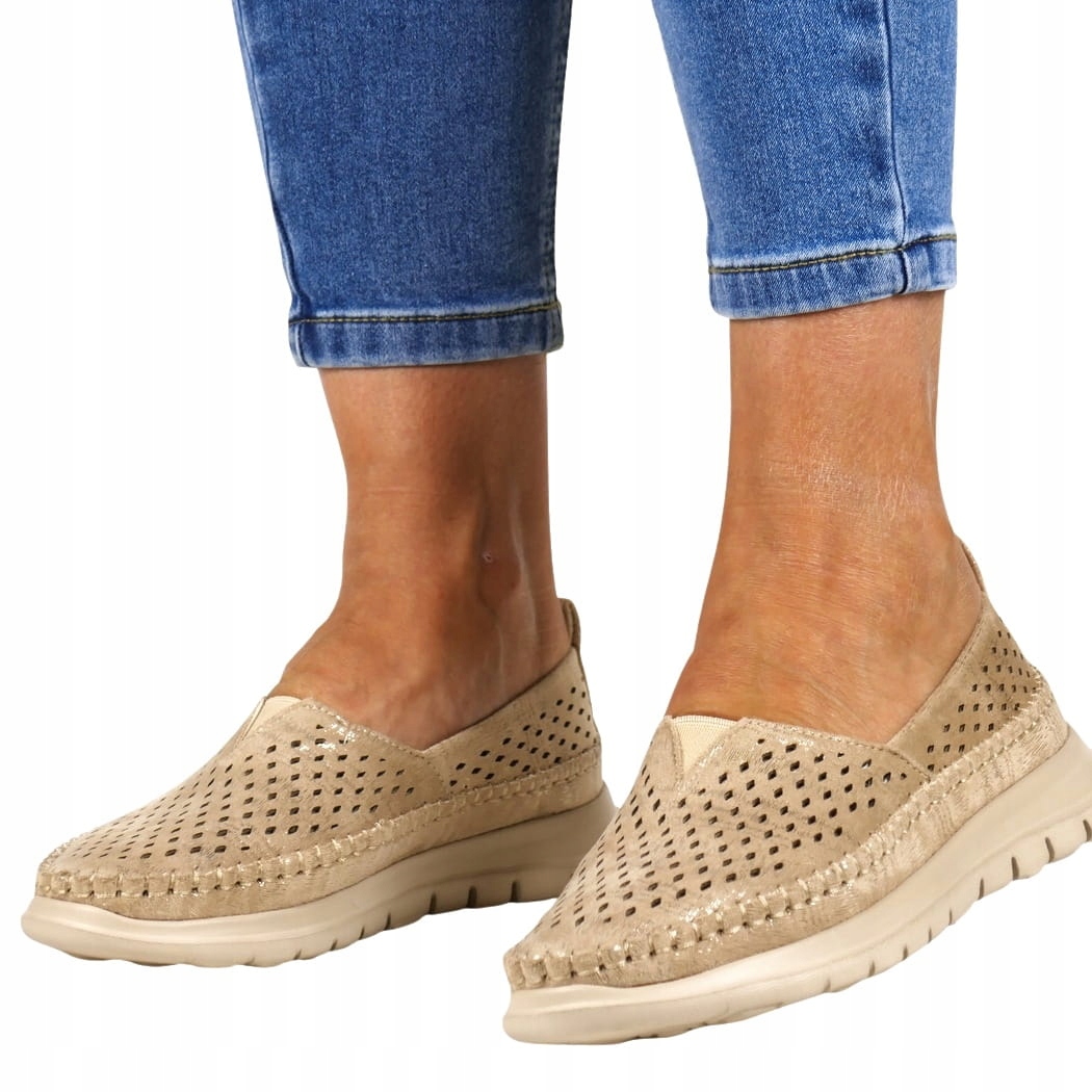 Dámské Ažurové Mokasíny, Nazouvací Boty, Měkké, Lehké, Pohodlné, Zlaté 37