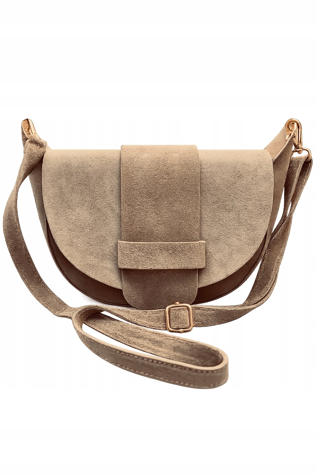 Duża torebka damska listonoszka podkówka beżowa zamsz naturalny taupe
