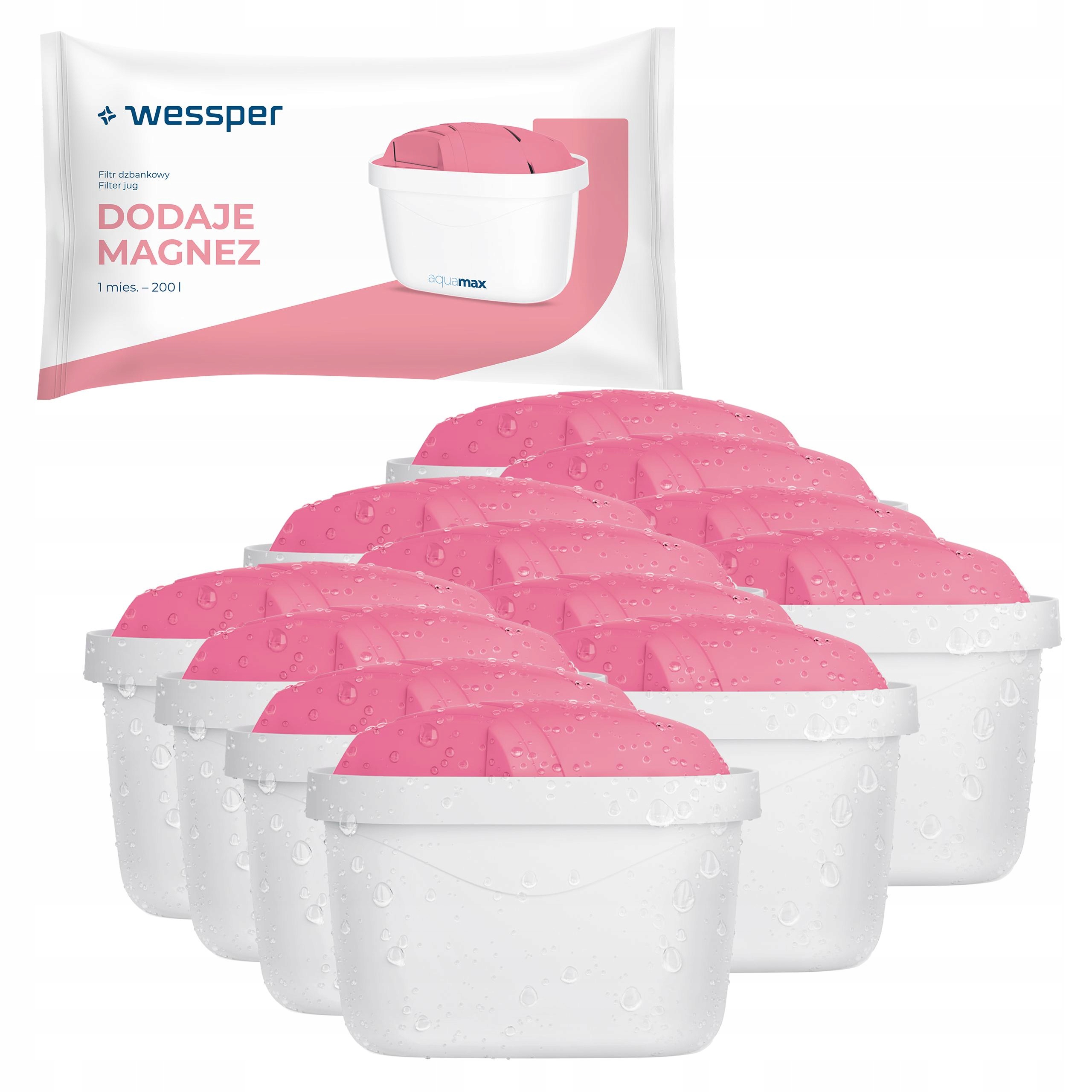 12 x Filtr do skleněné filtrační konvice Wessper – náplně aquamax Mg+