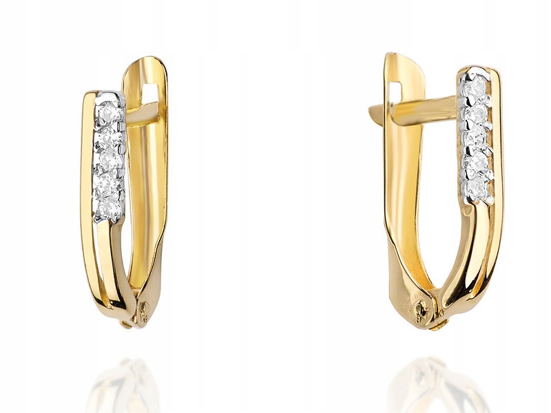 Zlaté náušnice 585 čárky s brilianty 1,55 g, elegantní vzor jako dárek