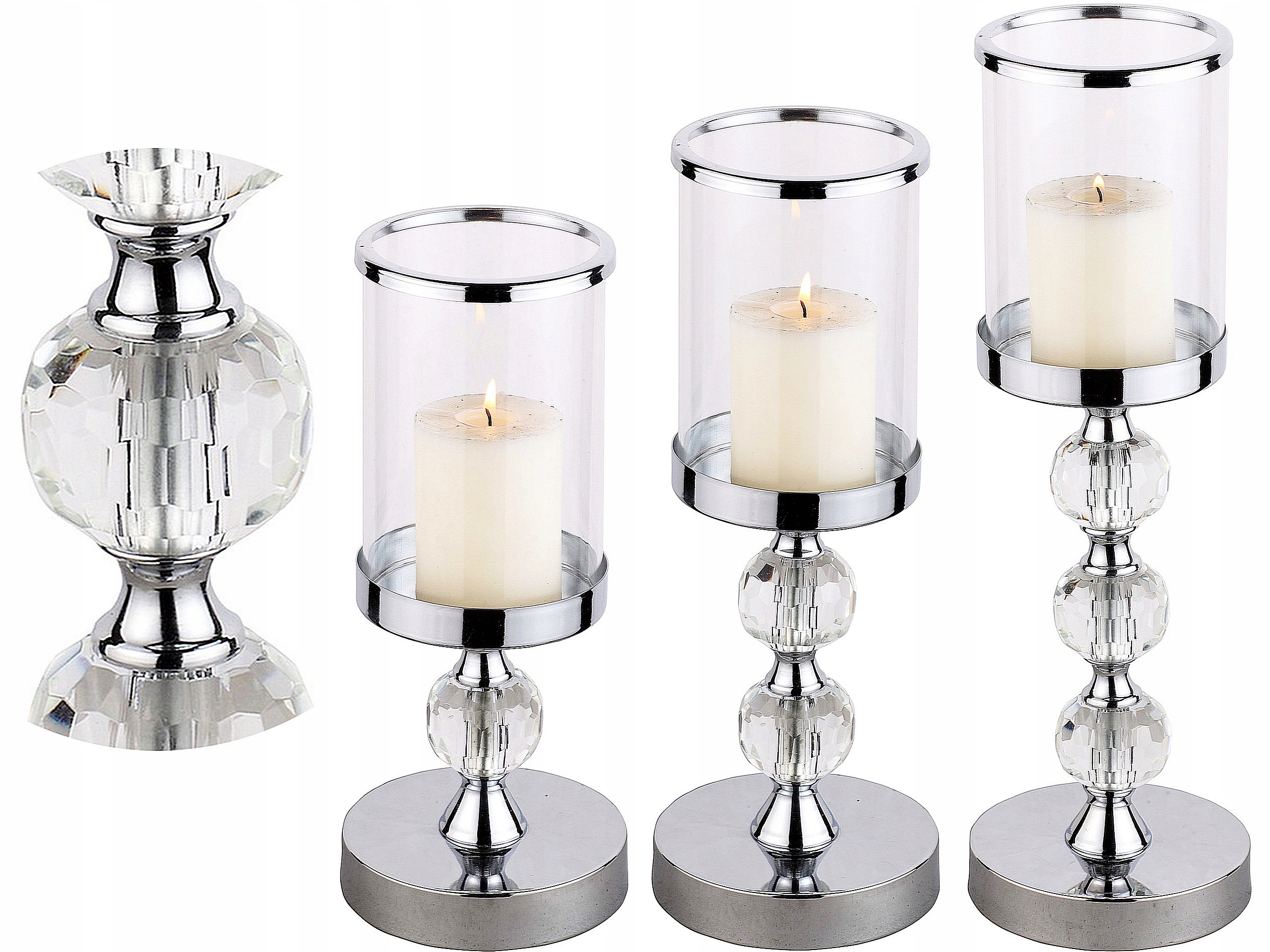 

Świecznik Glamour Lampion Chrom Kryształ kpl 1-2-3