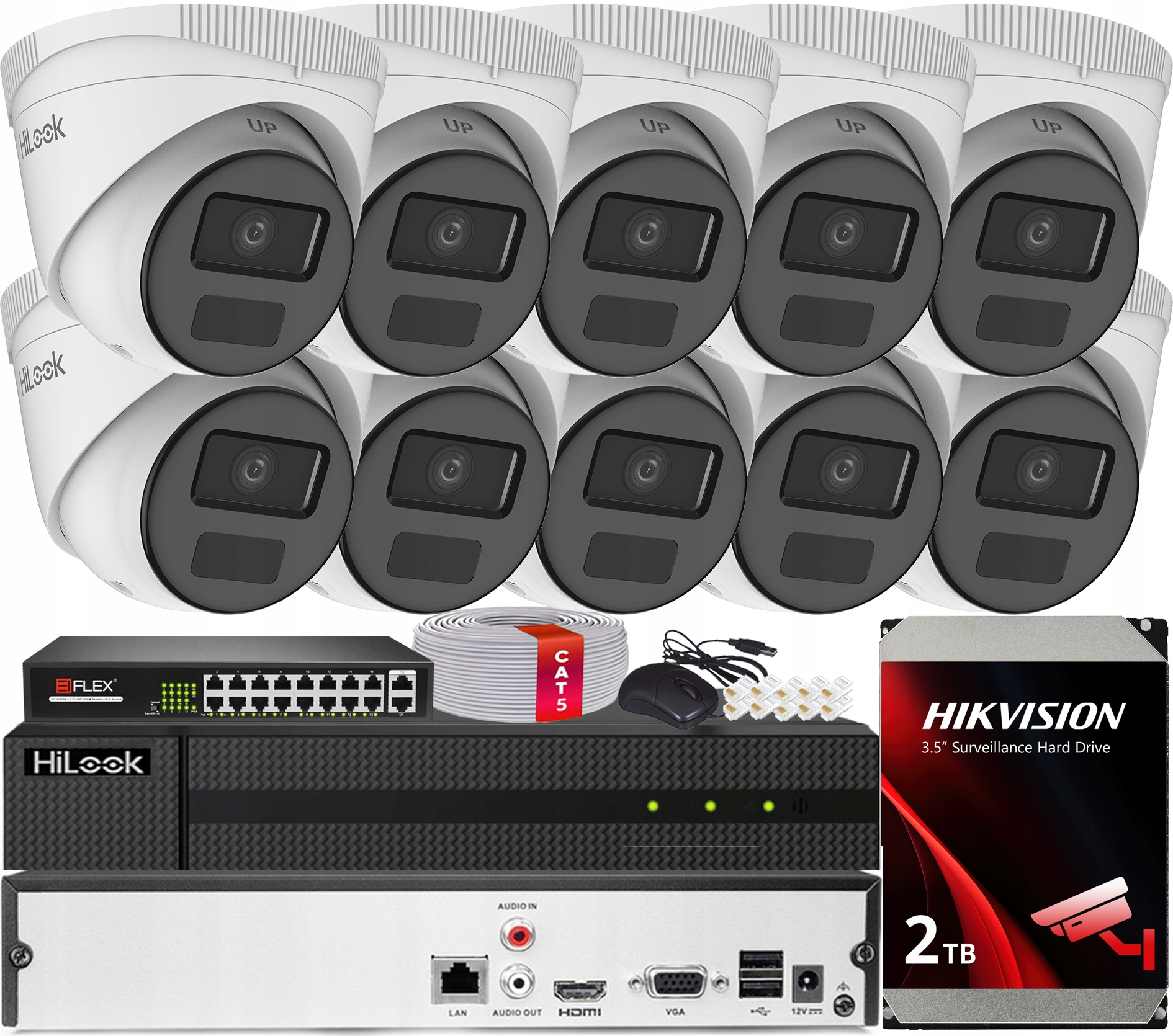 Sada Monitorovania Poe Na 10 Kamier 2MPx IR20m Hilook Hikvision Hdd 2TB