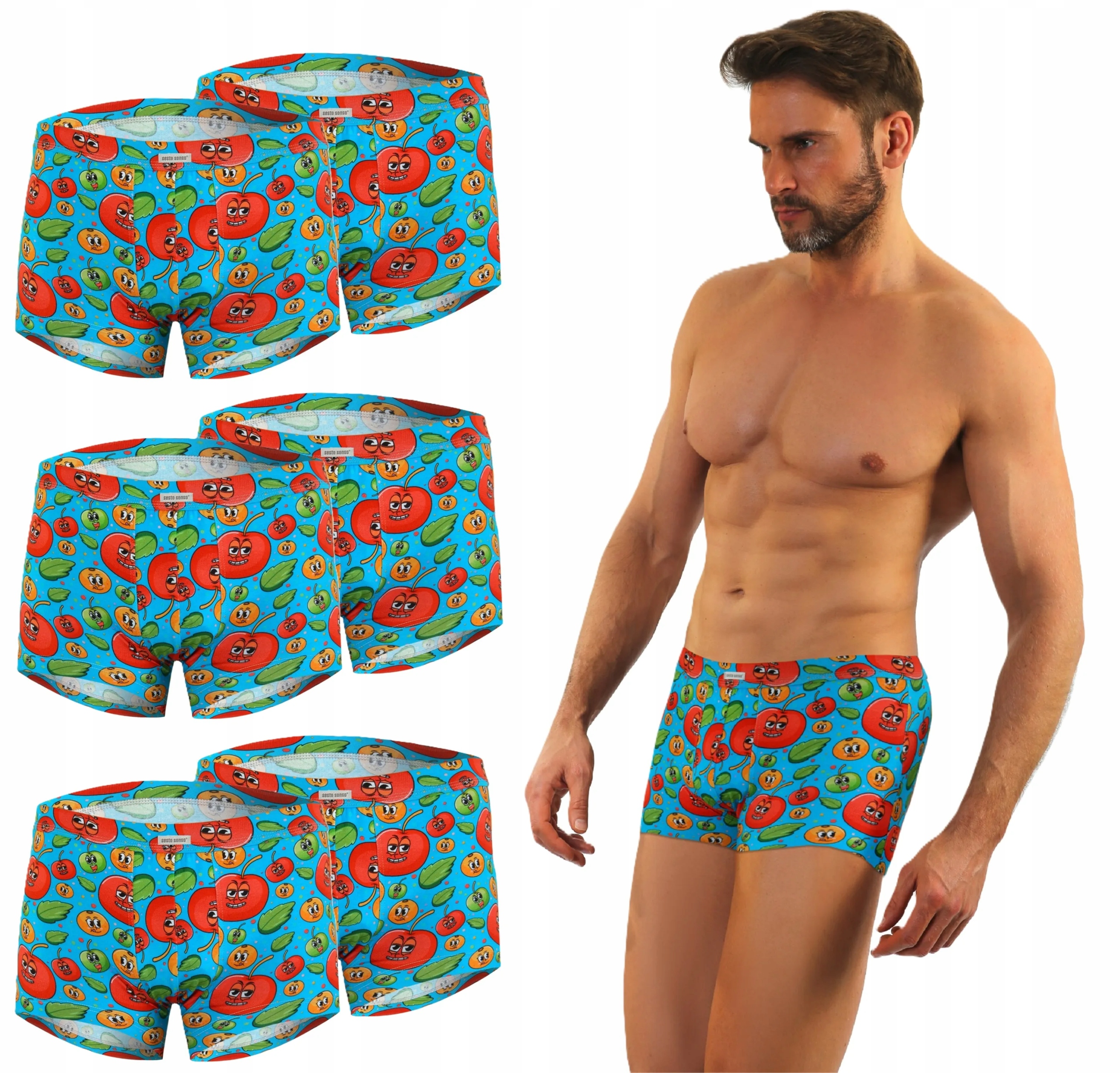 Sesto Senso 6-PAK pánské boxerky Funny BM10 vzor Fruits bavlněné 3XL