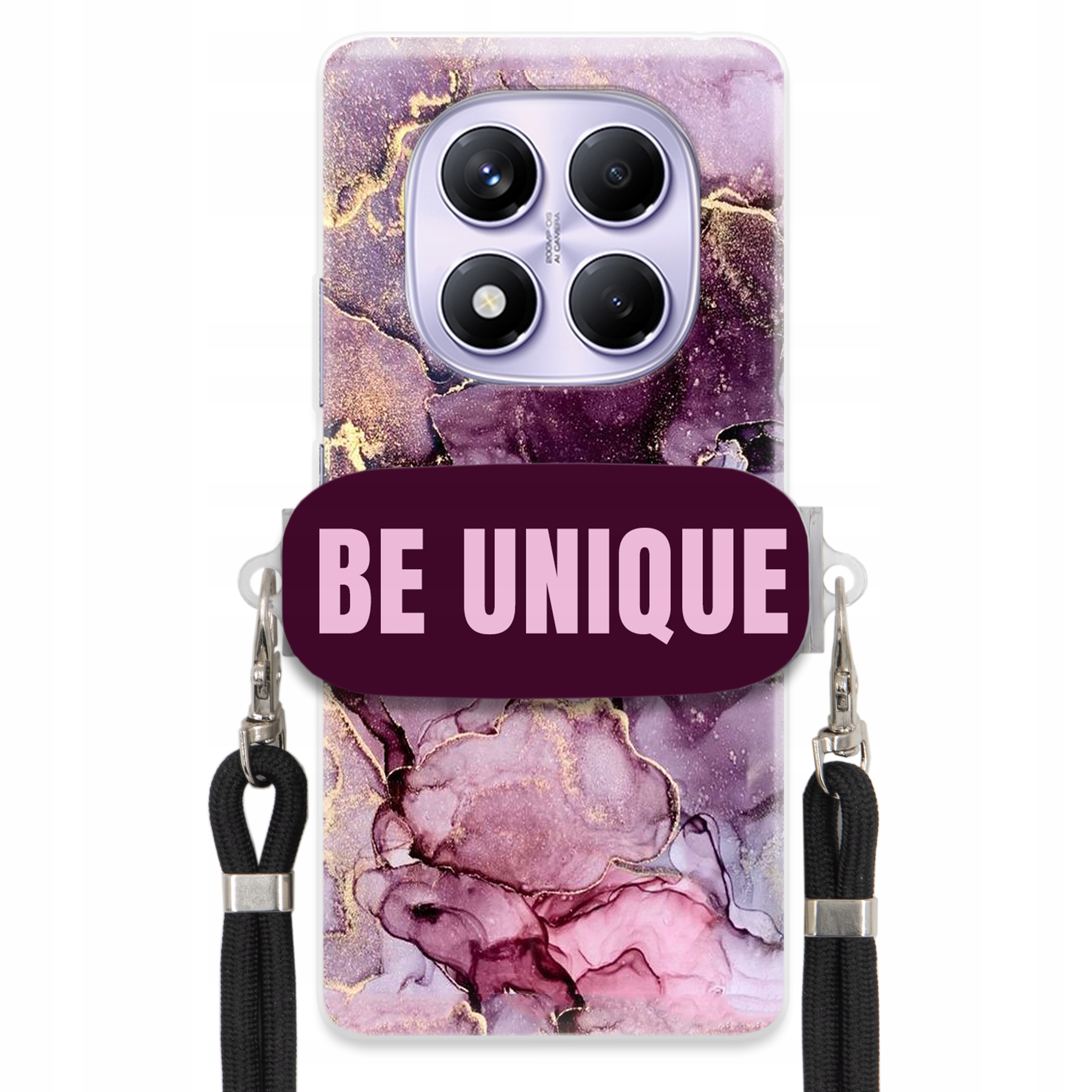 Puzdro pre Xiaomi Redmi Note 14 Pro 5G Úchyt Šnúrka Čierna Fialová Mramor