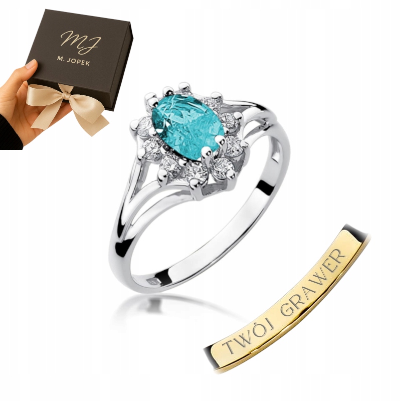 Prstýnek Z Bílého Zlata 585 S Topazem A Gravírování Diamanty 0,90 Kara