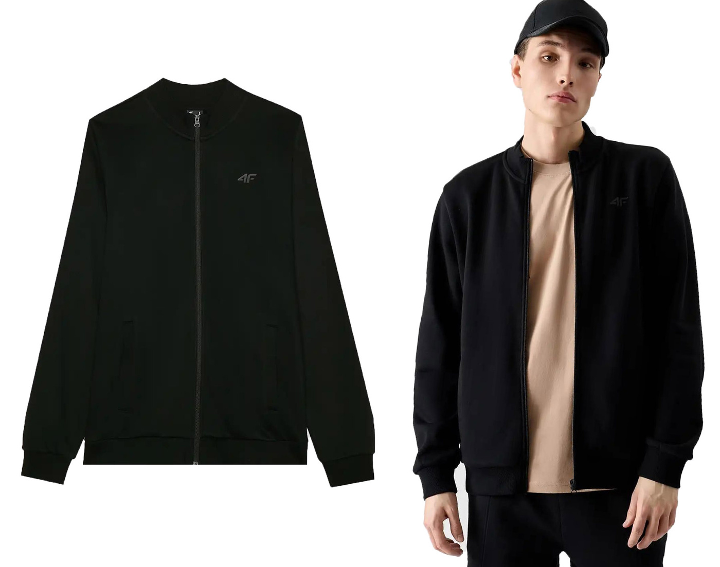 Tepláková mikina 4F M1463 na zip bez kapuce, černá, velikost L