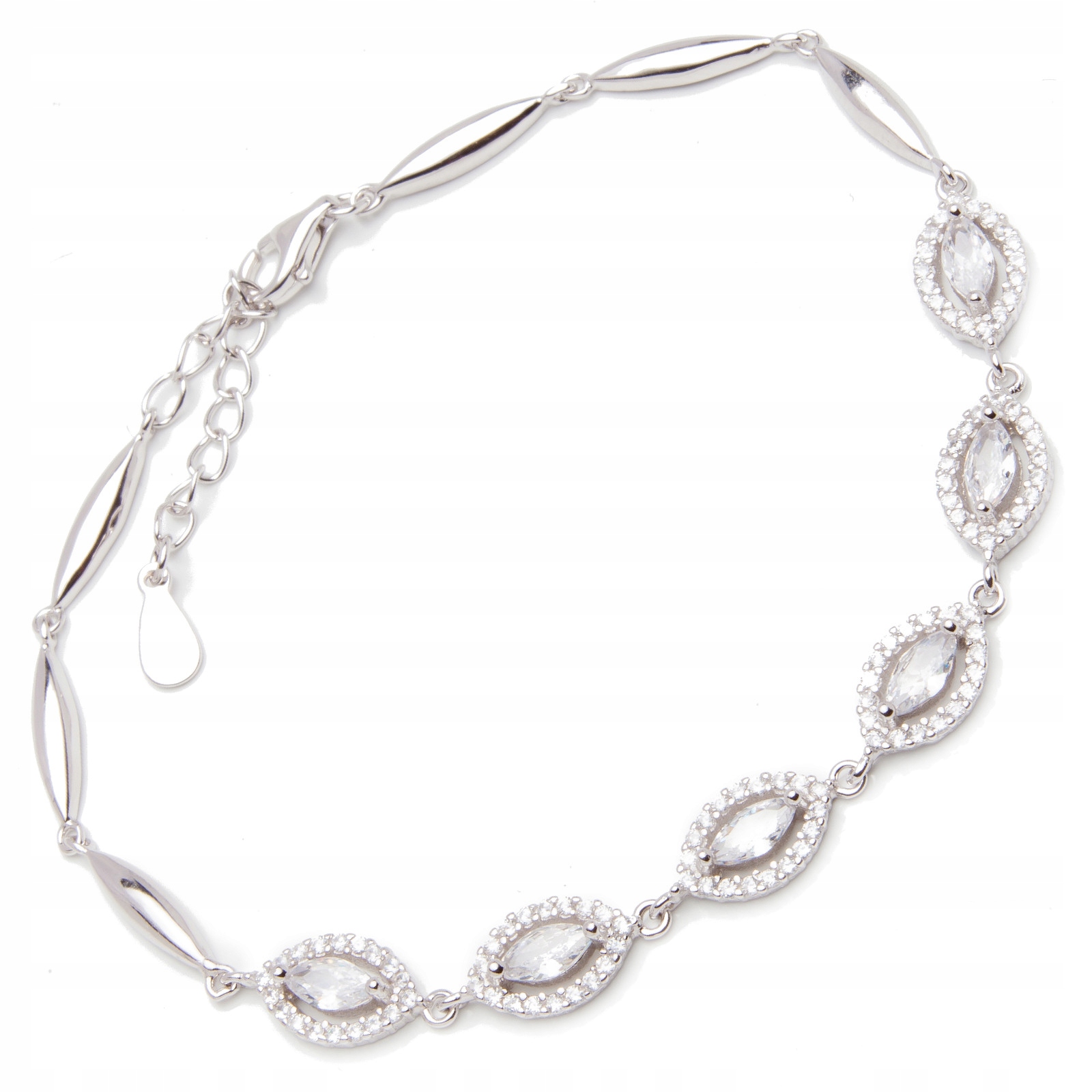 Stříbrný náramek 925 s bílými zirkony, lesklými