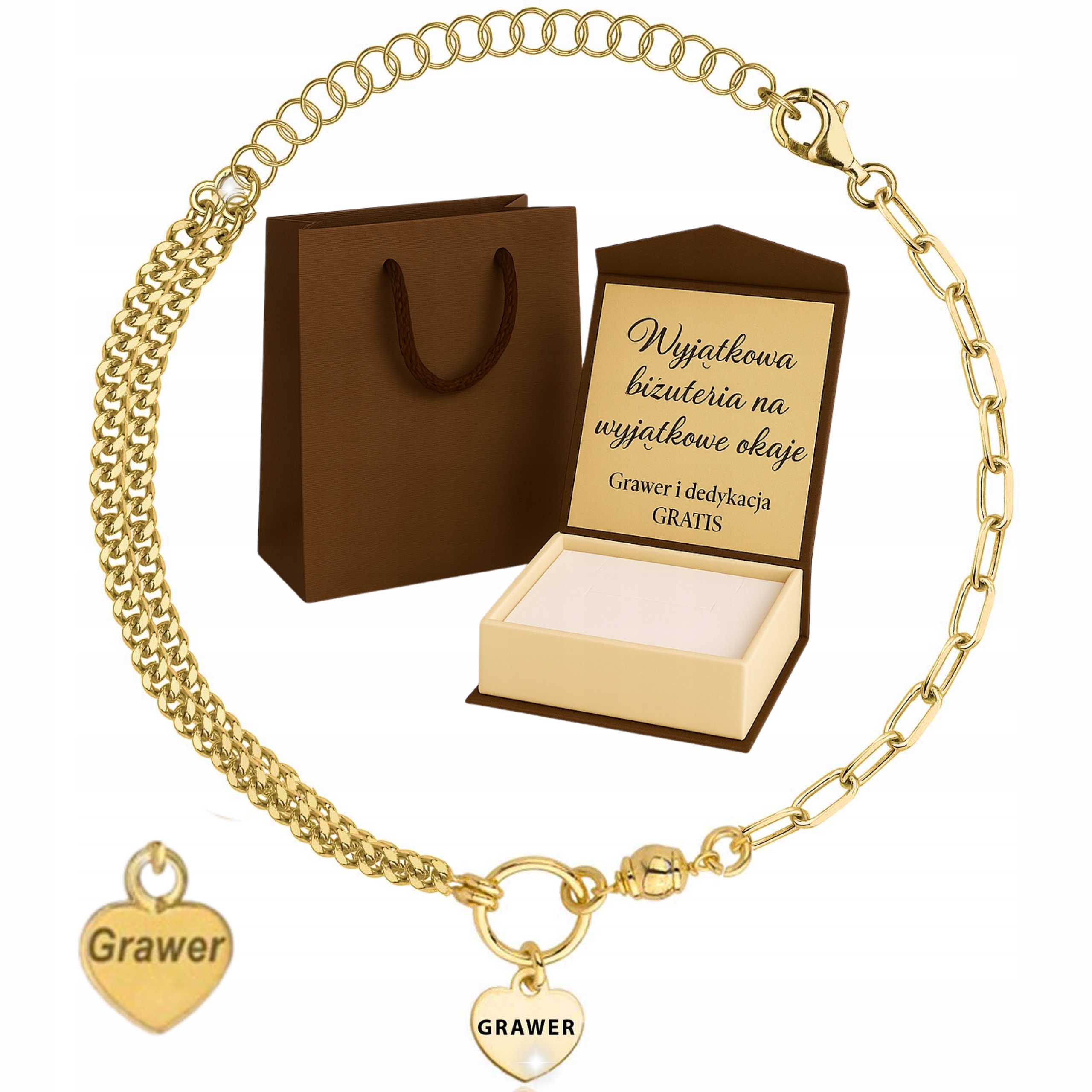 Zlatý Dámský Náramek PR.585/925 Přívěsek Srdce Dvojitý Gravírování