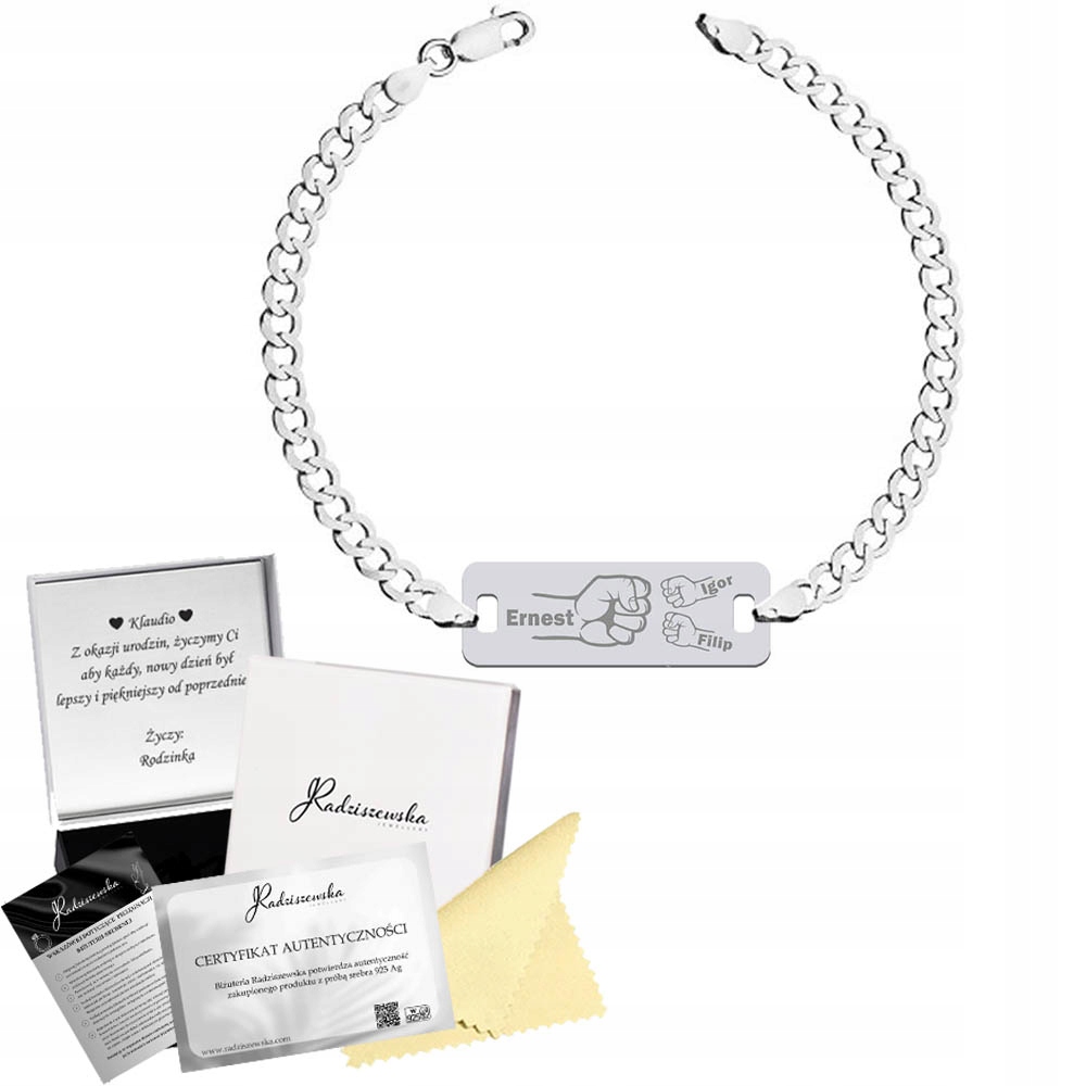 Stříbrný Náramek s gravírováním Táta Děti Den Otců Pancéřový Vzor 925 Dárek